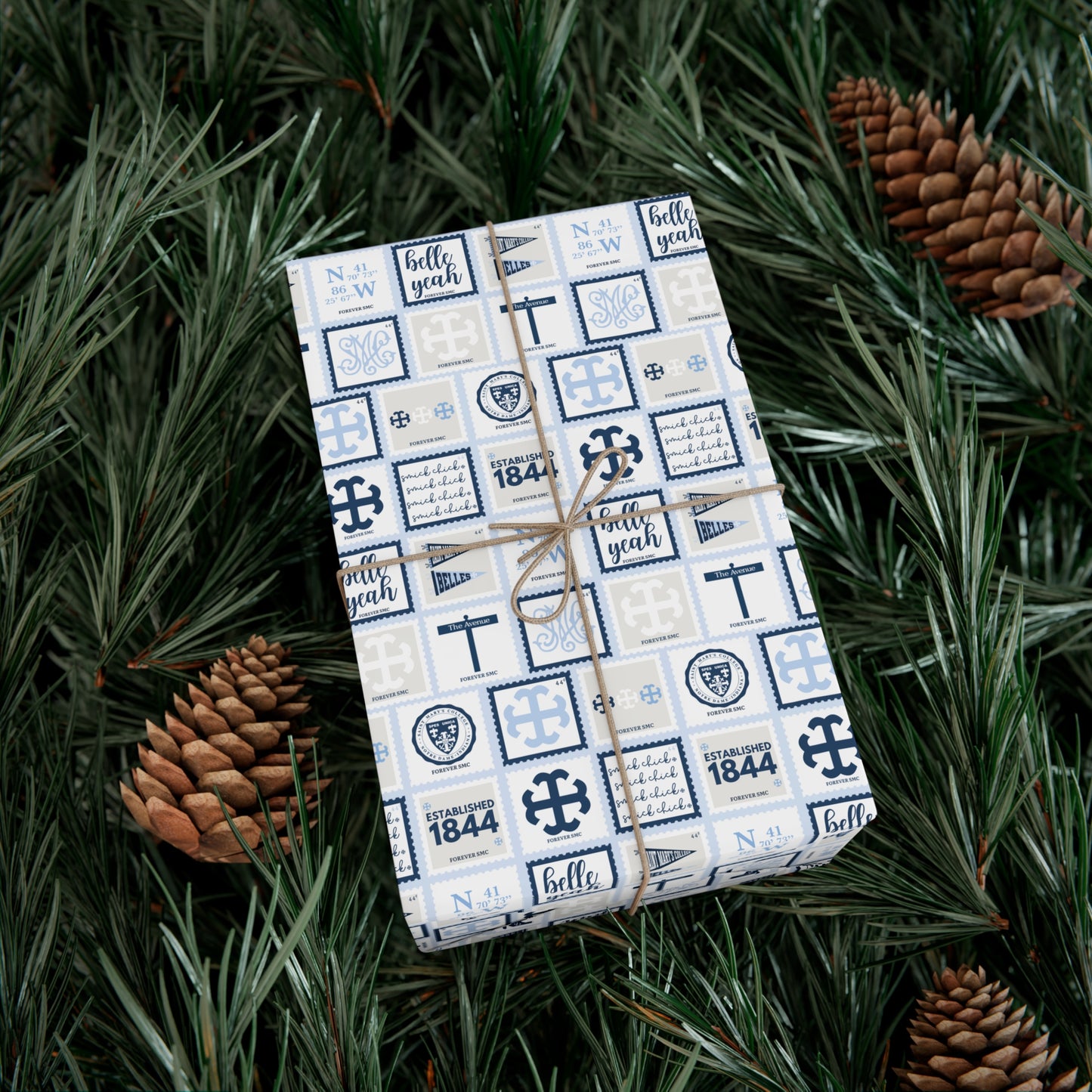 Saint Mary's College Postage Stamp Wrapping Paper | Belles | 1844 | Better in Blue Co. |