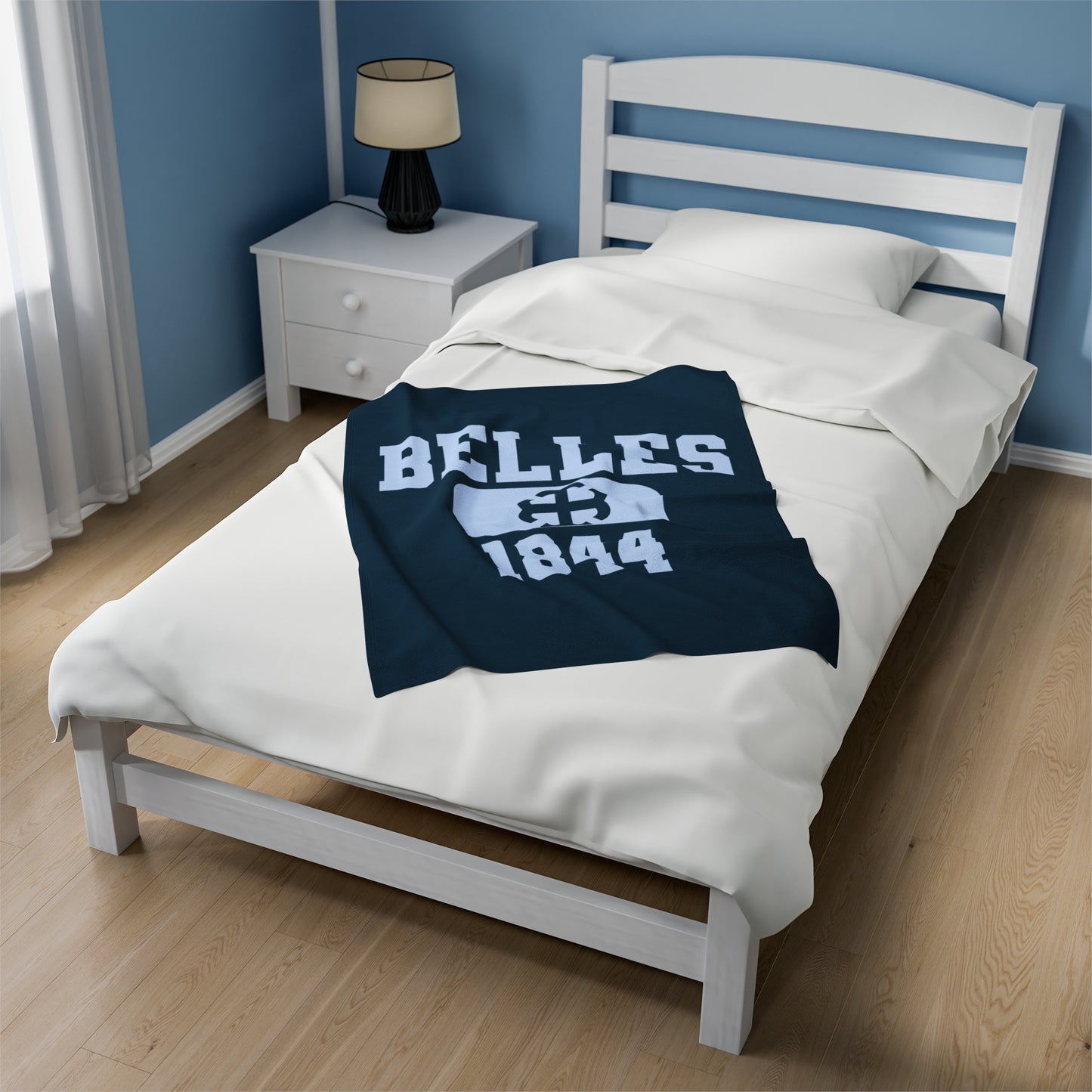 Saint Mary's College Belles 1844 Velveteen Plush Blanket | French Cross | Belles Blue | Better in Blue Co.