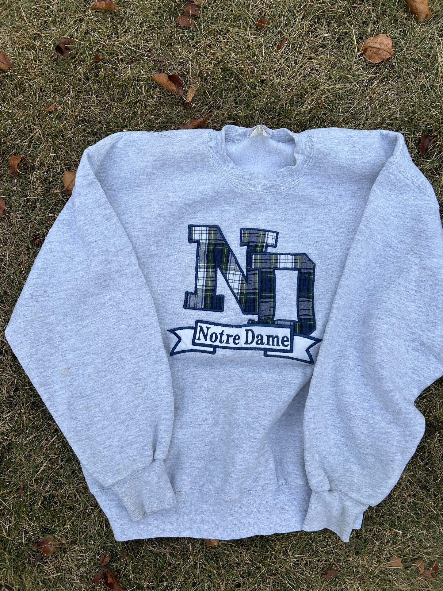 Vintage Notre Dame Gray Fighting Irish Plaid Sweatshirt Large