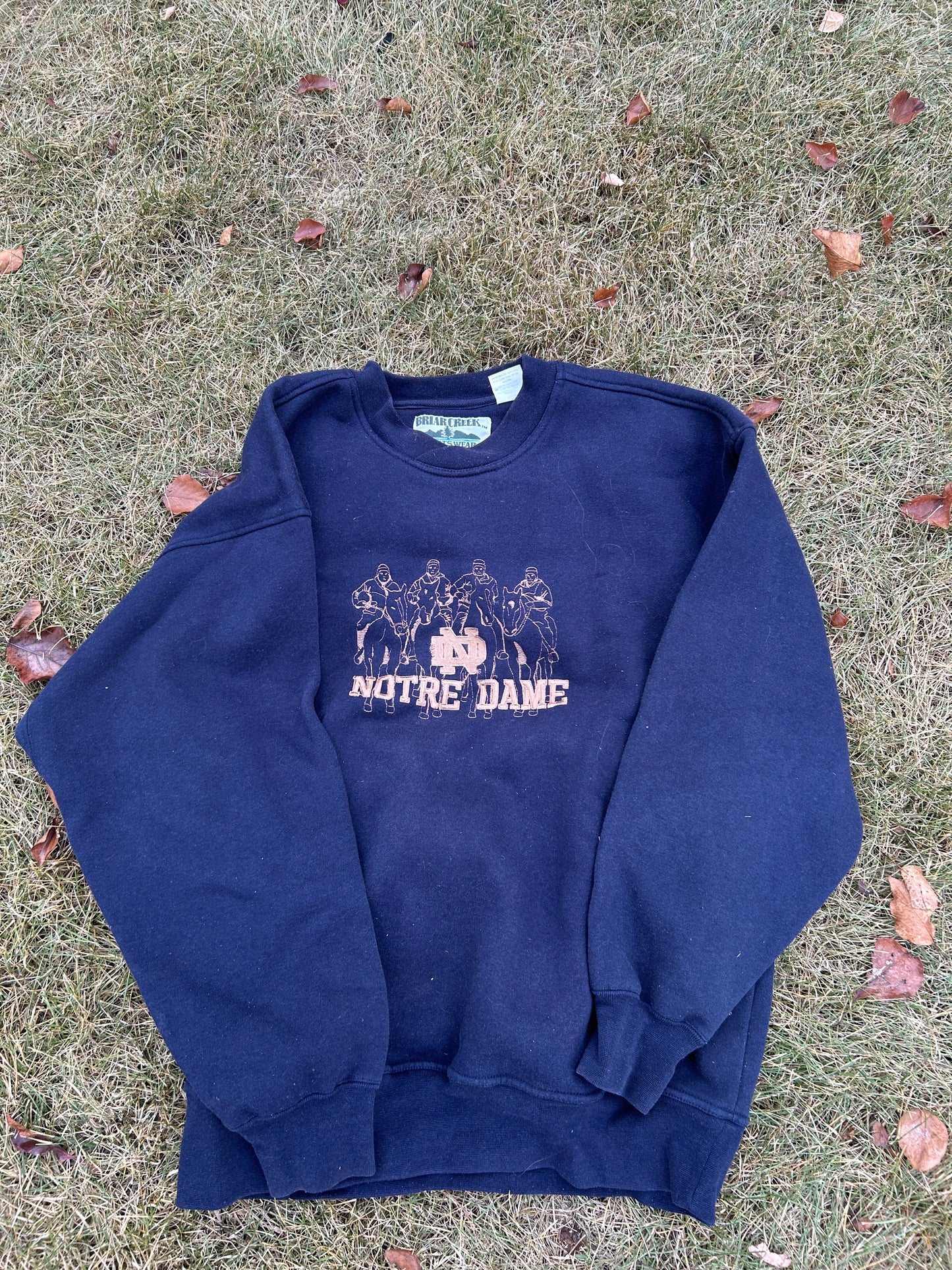 Vintage Notre Dame Navy Embroidered Four Horsemen Sweatshirt Large
