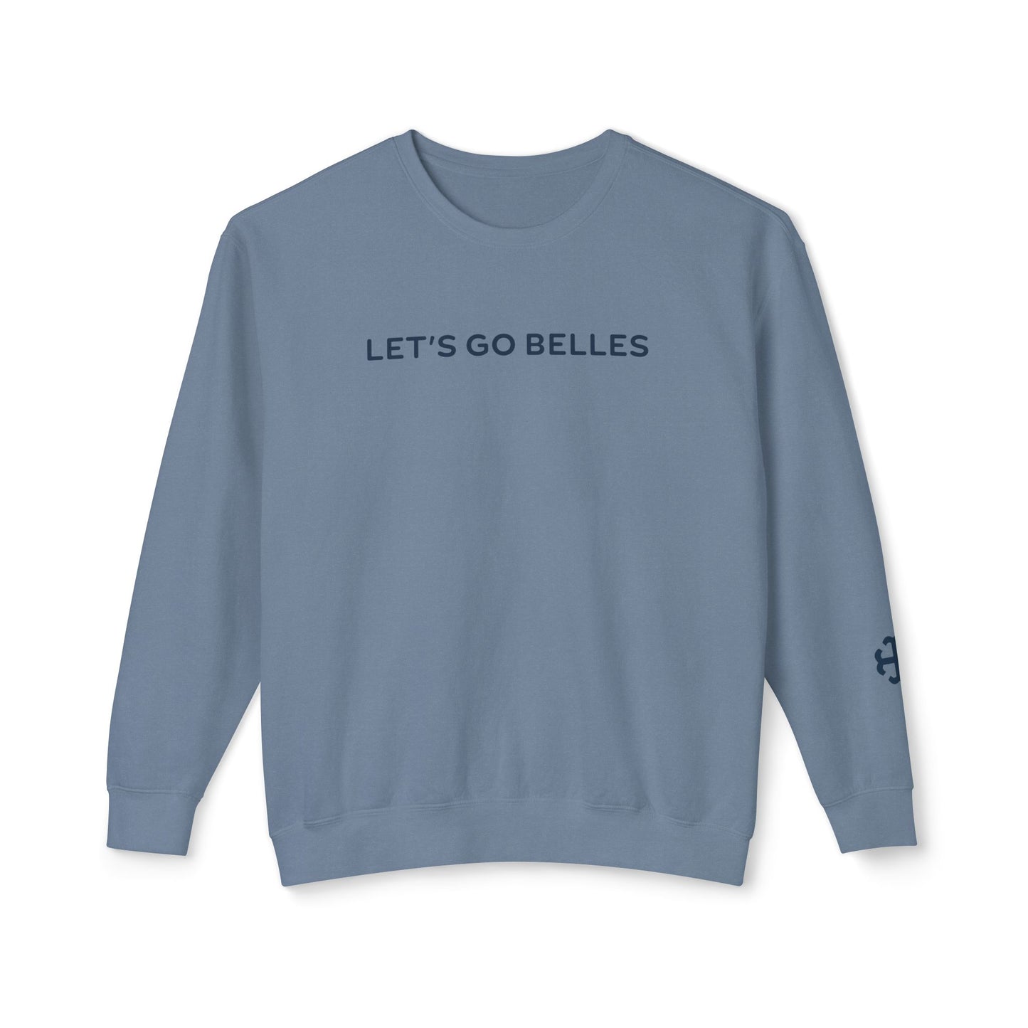 Saint Mary's College "Let's Go Belles" with French Cross Lightweight Crewneck | 1844 | Smick | Better in Blue Co.