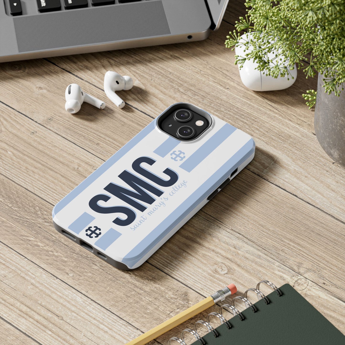 Saint Mary's College Belles Blue Striped Phone Case | French Cross | Better in Blue Co.