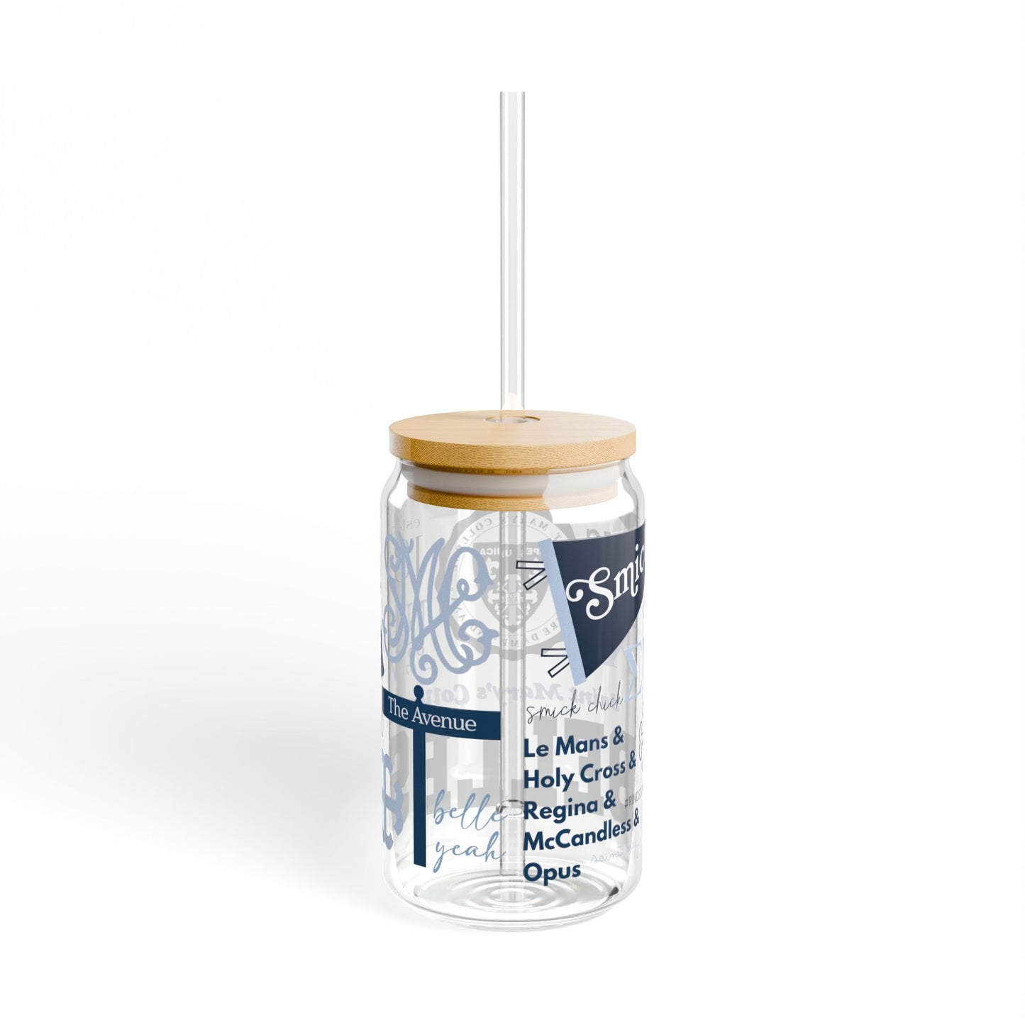 Saint Mary's College Glass Cup with Straw | Belles | Smick | Spes Unica | Better in Blue Co.