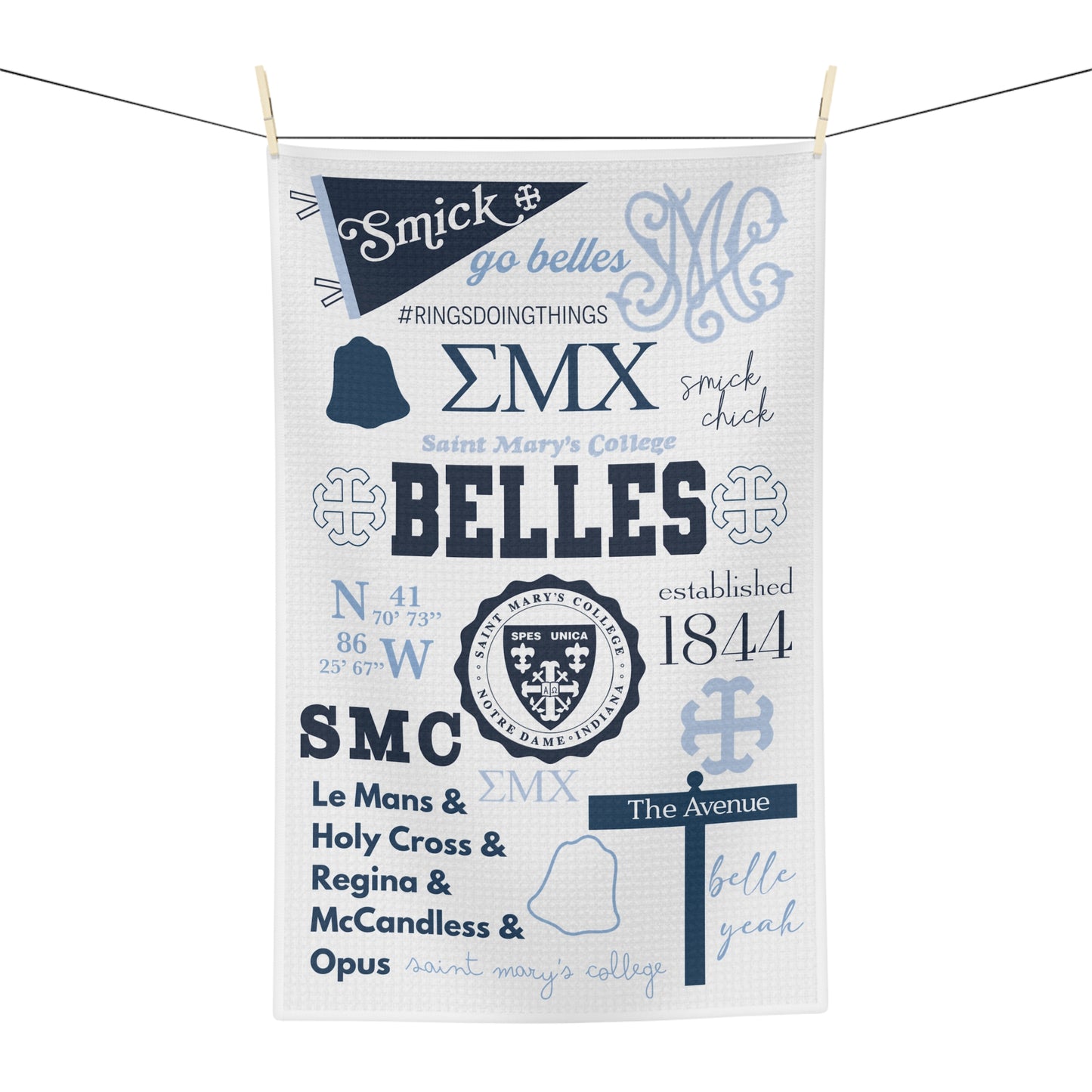 Saint Mary's College Microfiber Tea Towel | French Cross | 1844 | Belles | Better in Blue Co.