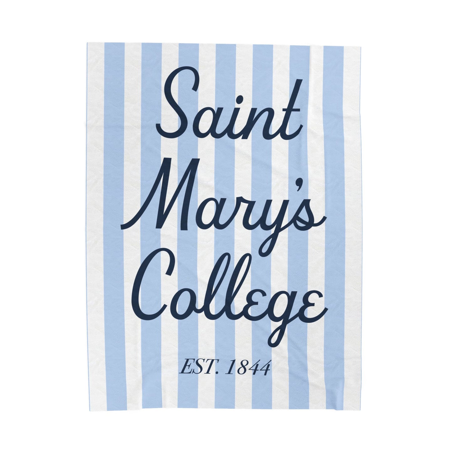 Saint Mary's College Velveteen Plush Blanket | Cabana Stripes | Belles Blue | 1844 | Better in Blue Co.