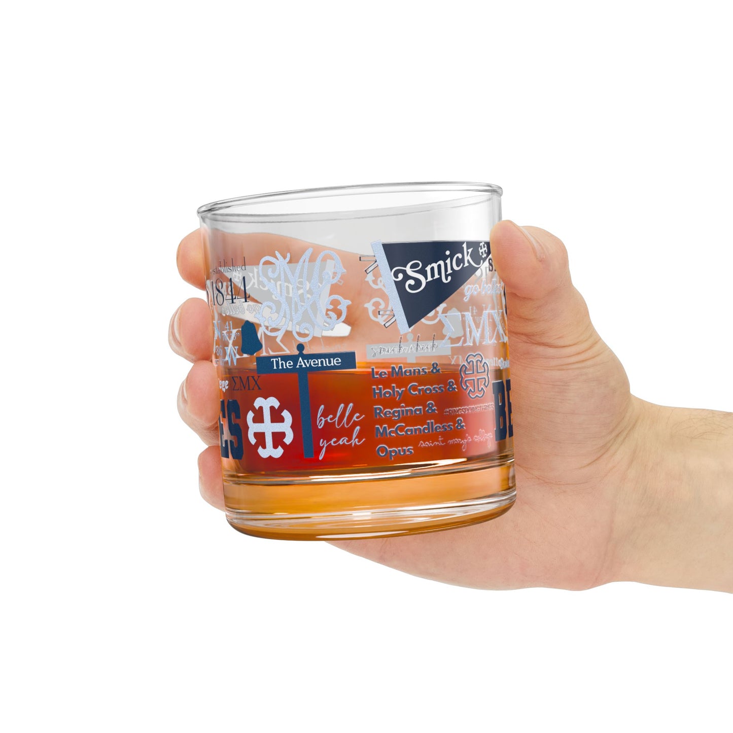 Saint Mary's College Rocks Glass | Belles | 1844 | French Cross | Better in Blue Co.