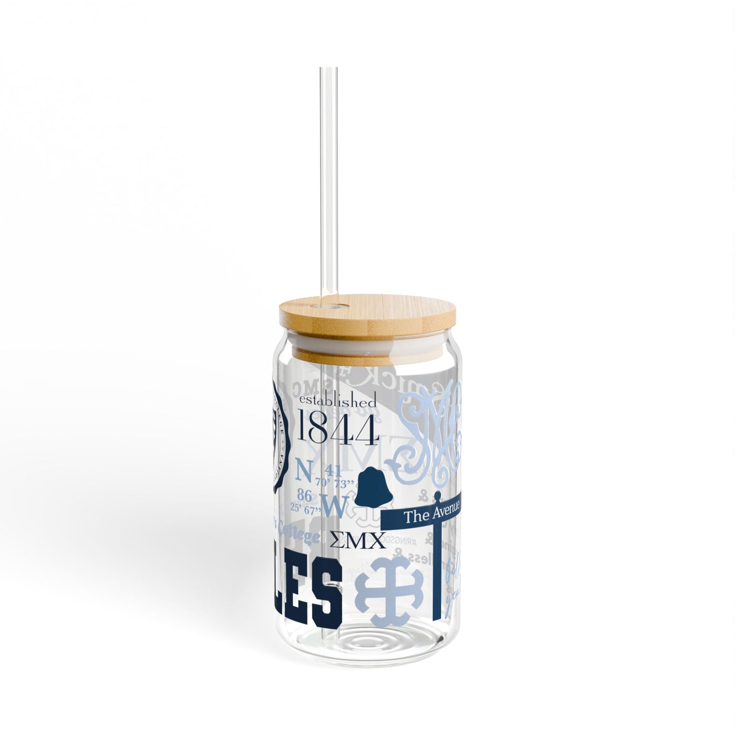 Saint Mary's College Glass Cup with Straw | Belles | Smick | Spes Unica | Better in Blue Co.