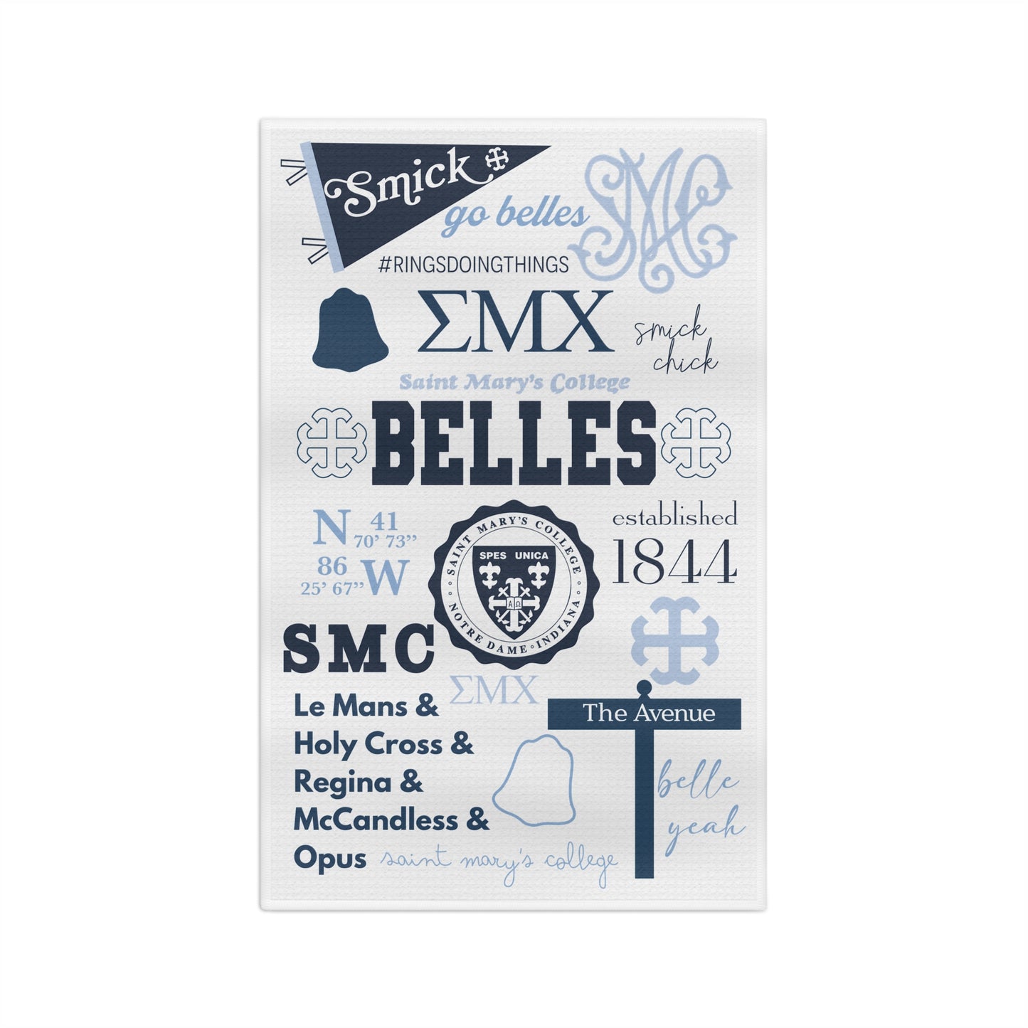 Saint Mary's College Microfiber Tea Towel | French Cross | 1844 | Belles | Better in Blue Co.