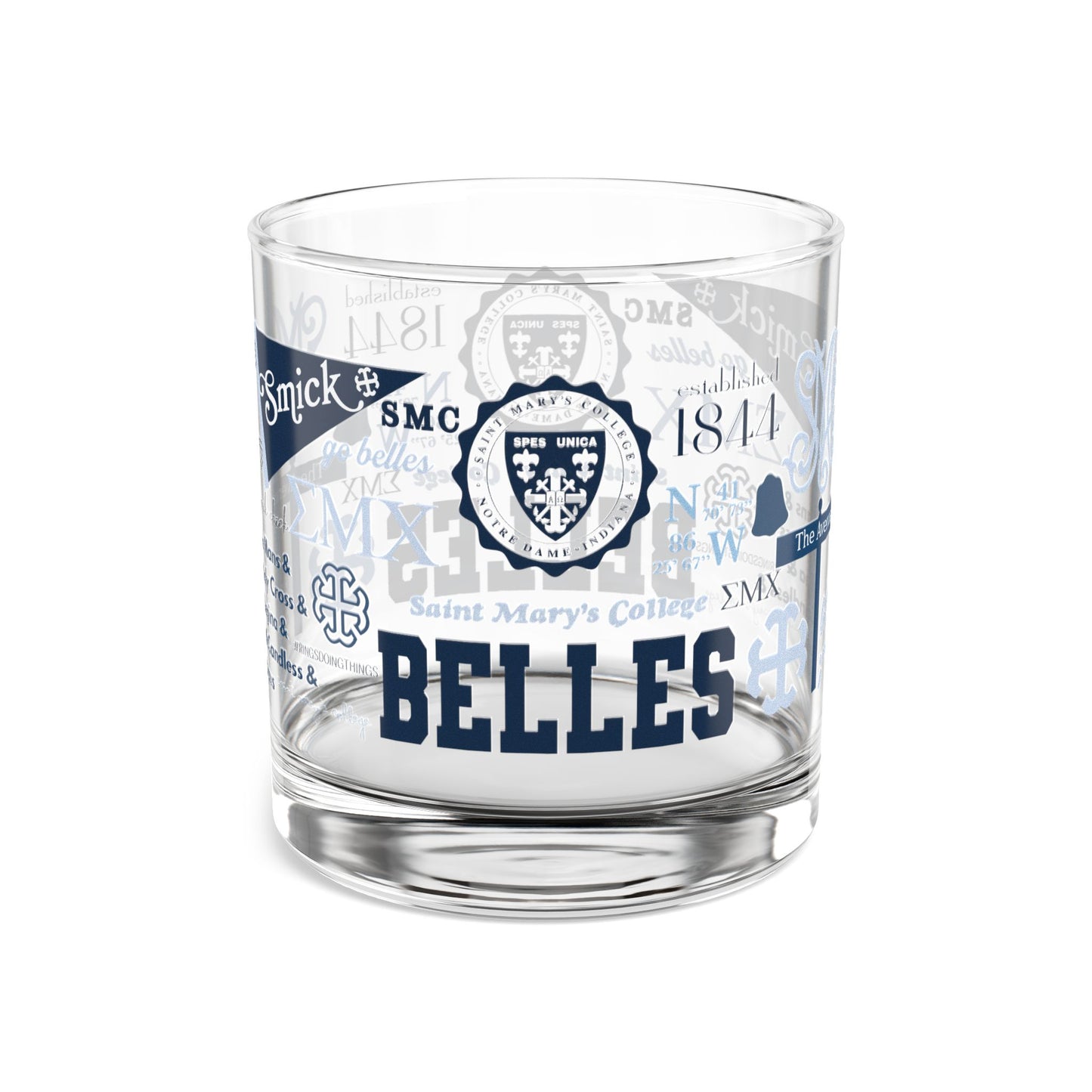 Saint Mary's College Rocks Glass | Belles | 1844 | French Cross | Better in Blue Co.
