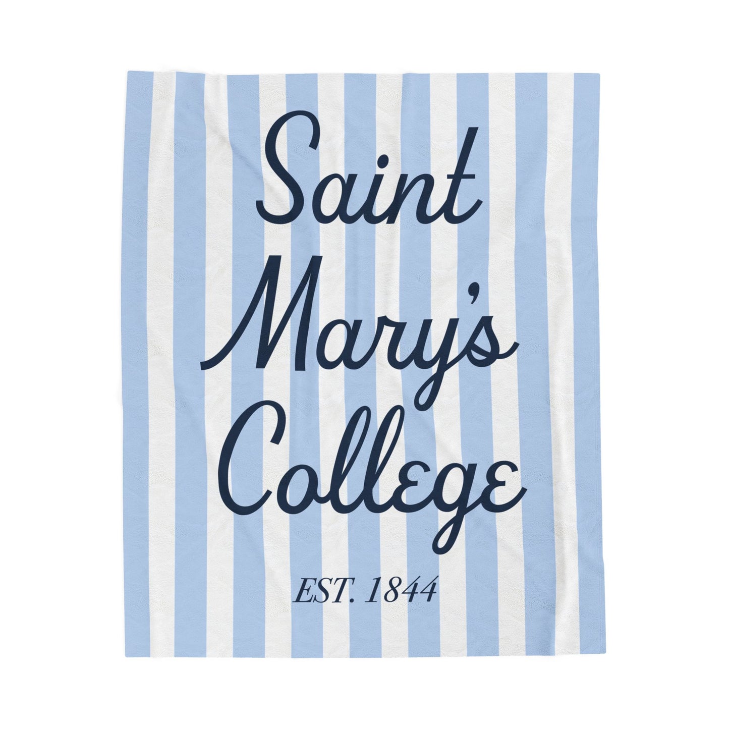 Saint Mary's College Velveteen Plush Blanket | Cabana Stripes | Belles Blue | 1844 | Better in Blue Co.