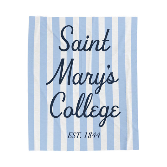 Saint Mary's College Velveteen Plush Blanket | Cabana Stripes | Belles Blue | 1844 | Better in Blue Co.