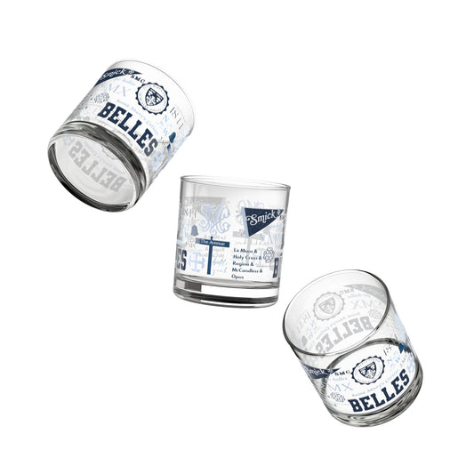 Saint Mary's College Rocks Glass | Belles | 1844 | French Cross | Better in Blue Co.