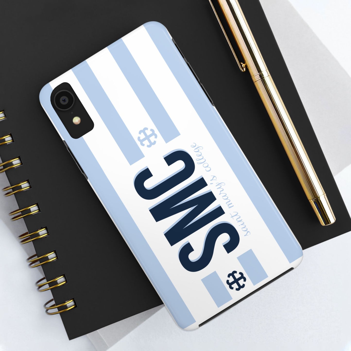 Saint Mary's College Belles Blue Striped Phone Case | French Cross | Better in Blue Co.