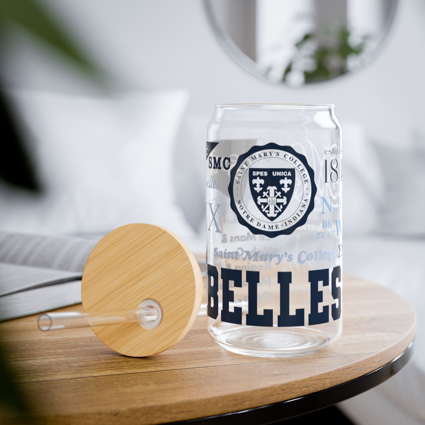 Saint Mary's College Glass Cup with Straw | Belles | Smick | Spes Unica | Better in Blue Co.