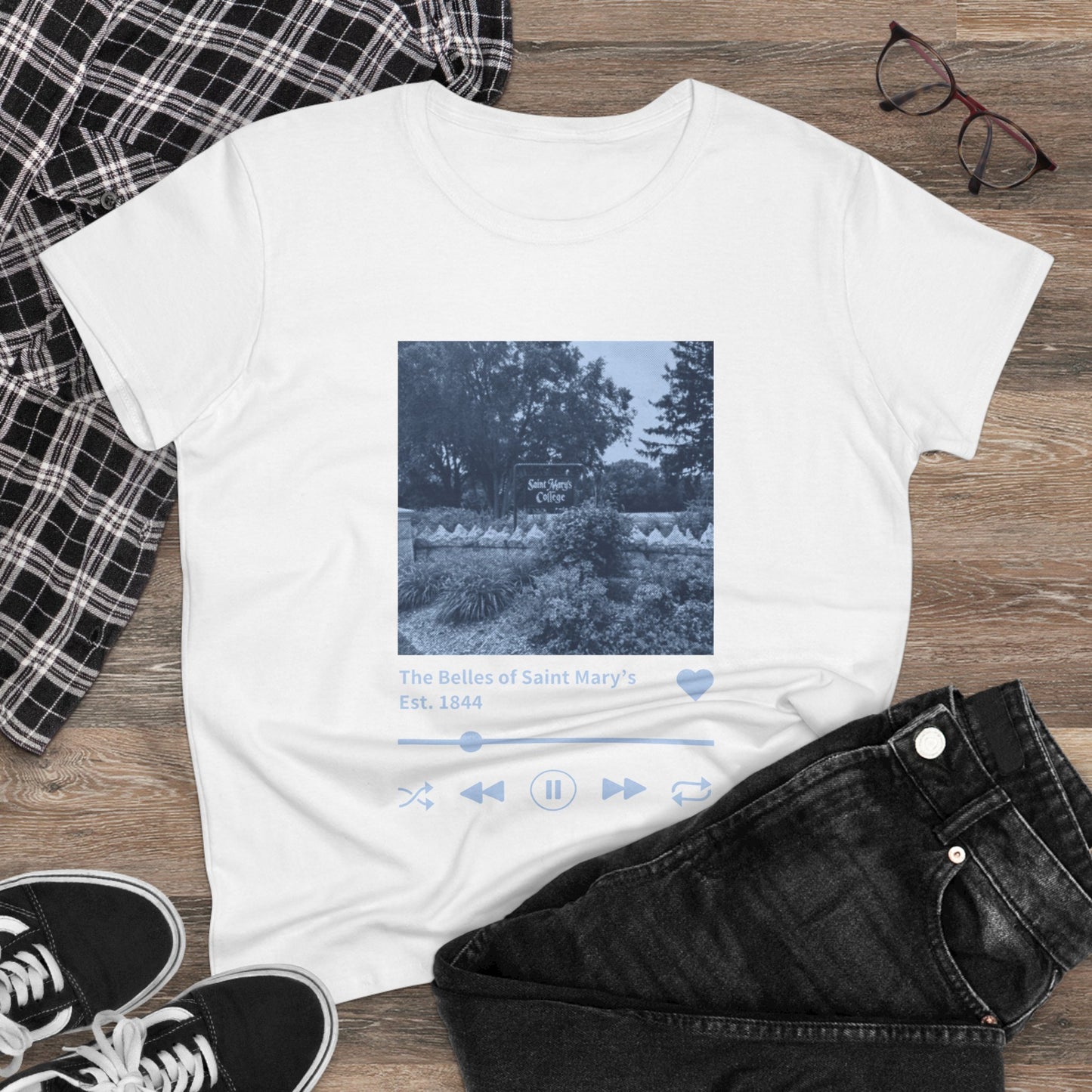 Saint Mary's College "The Belles of Saint Mary's" Music Player Women's Midweight Cotton Tee | Better in Blue Co.