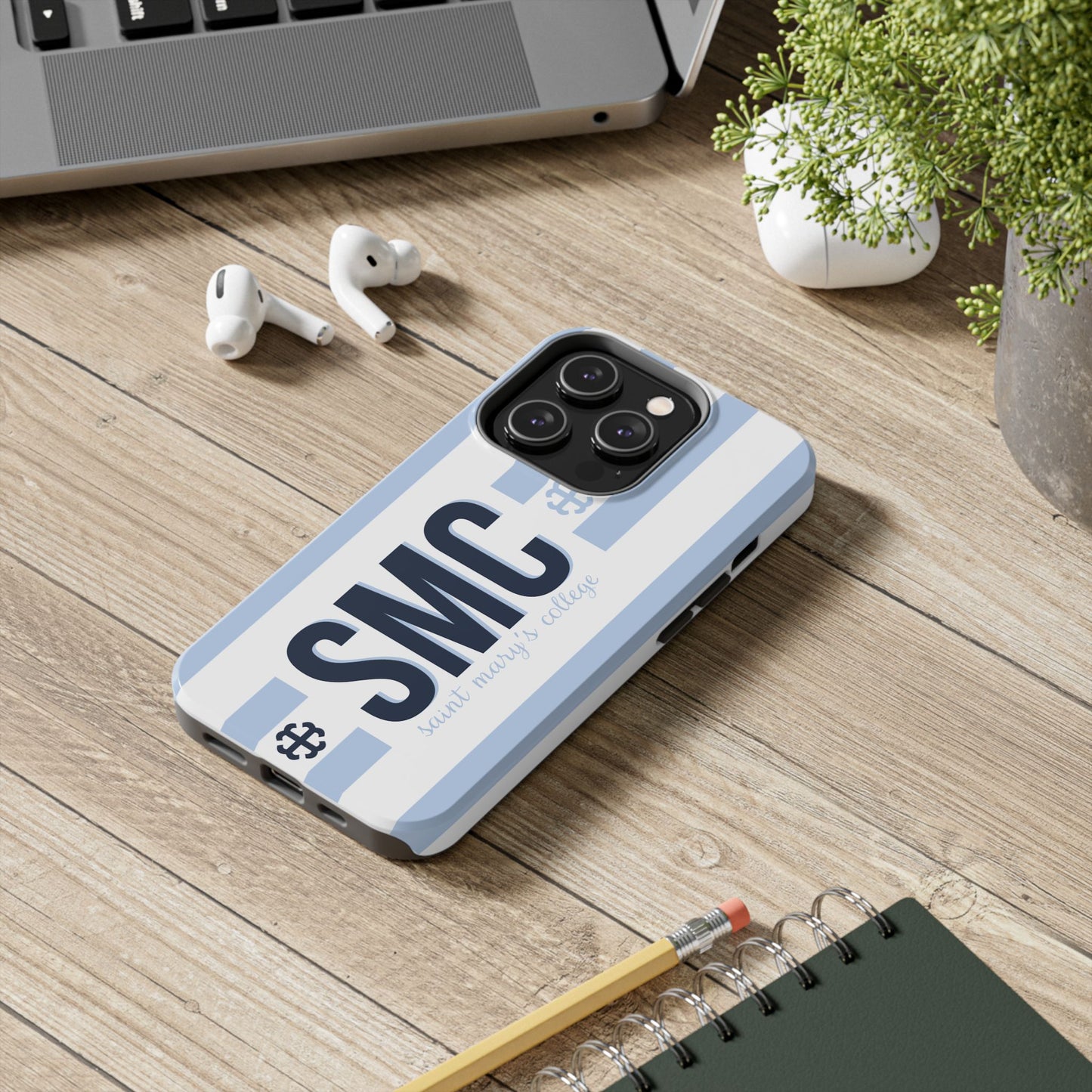 Saint Mary's College Belles Blue Striped Phone Case | French Cross | Better in Blue Co.