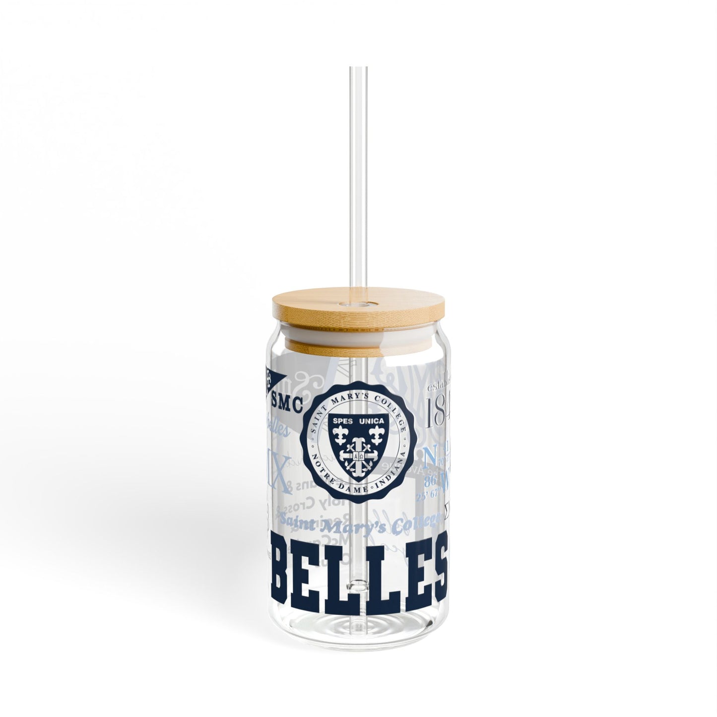 Saint Mary's College Glass Cup with Straw | Belles | Smick | Spes Unica | Better in Blue Co.