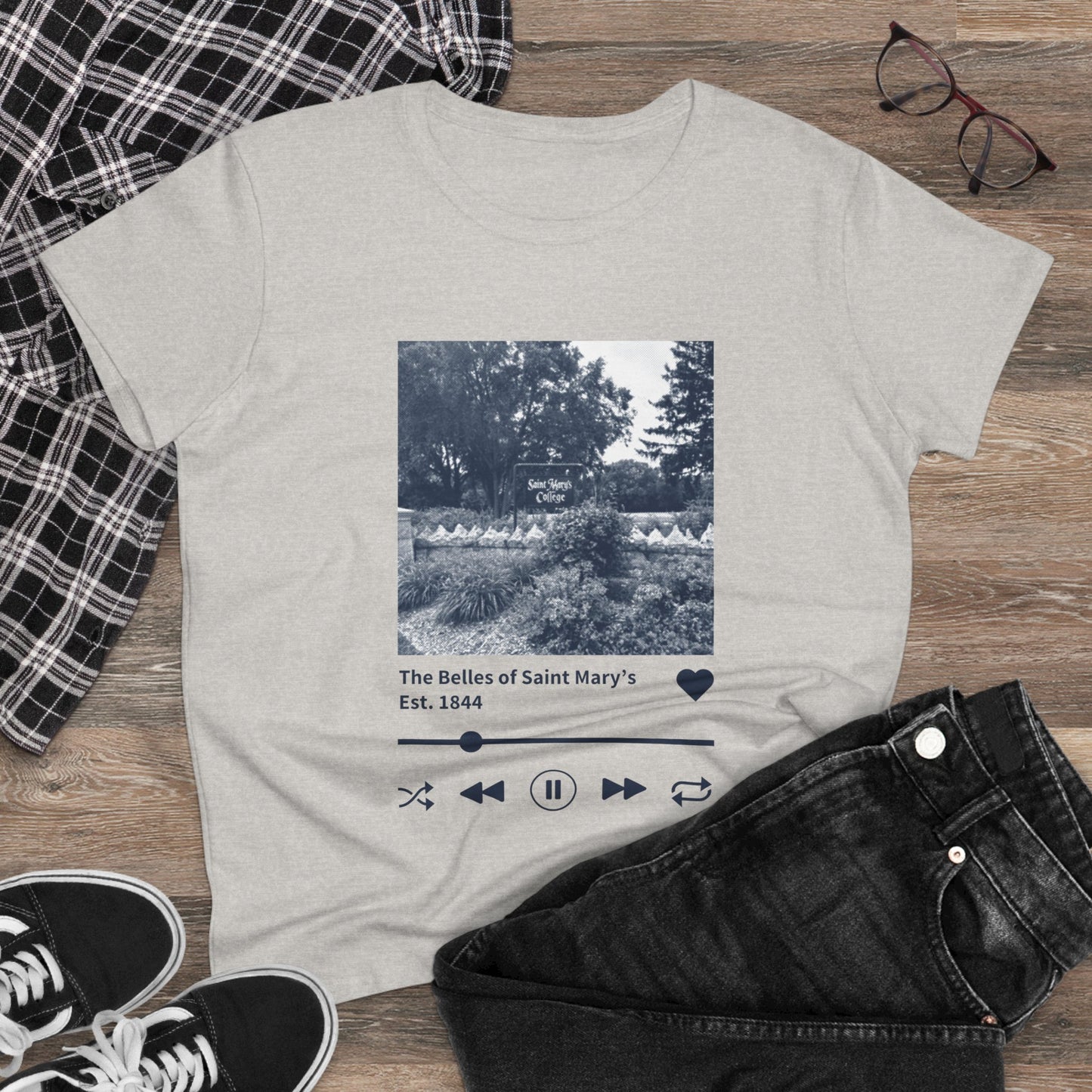 Saint Mary's College "The Belles of Saint Mary's" Music Player Women's Midweight Cotton Tee | Better in Blue Co.