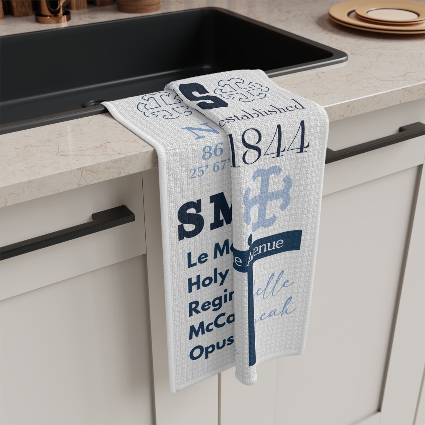 Saint Mary's College Microfiber Tea Towel | French Cross | 1844 | Belles | Better in Blue Co.