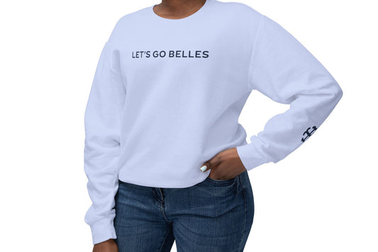 Saint Mary's College "Let's Go Belles" with French Cross Lightweight Crewneck | 1844 | Smick | Better in Blue Co.
