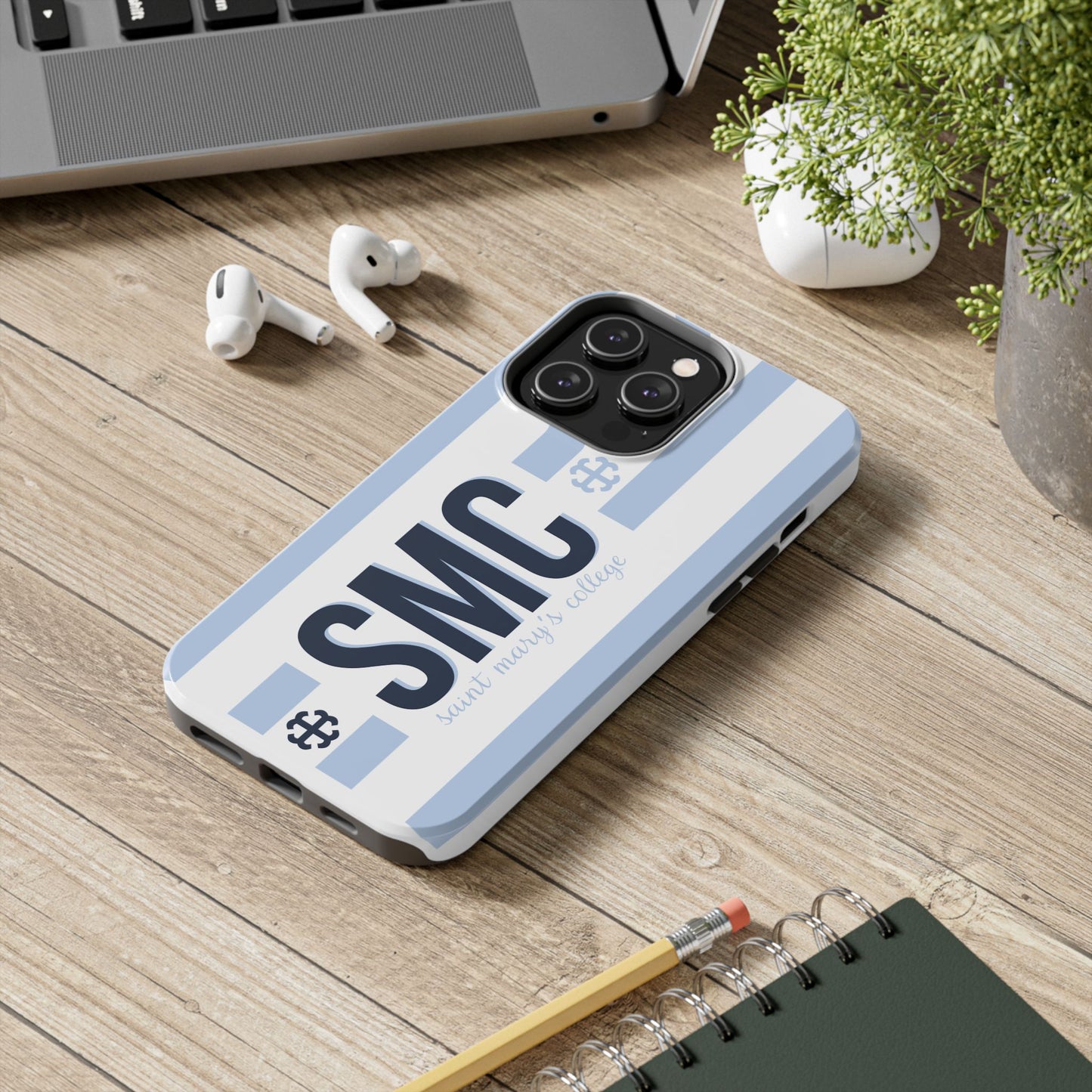 Saint Mary's College Belles Blue Striped Phone Case | French Cross | Better in Blue Co.