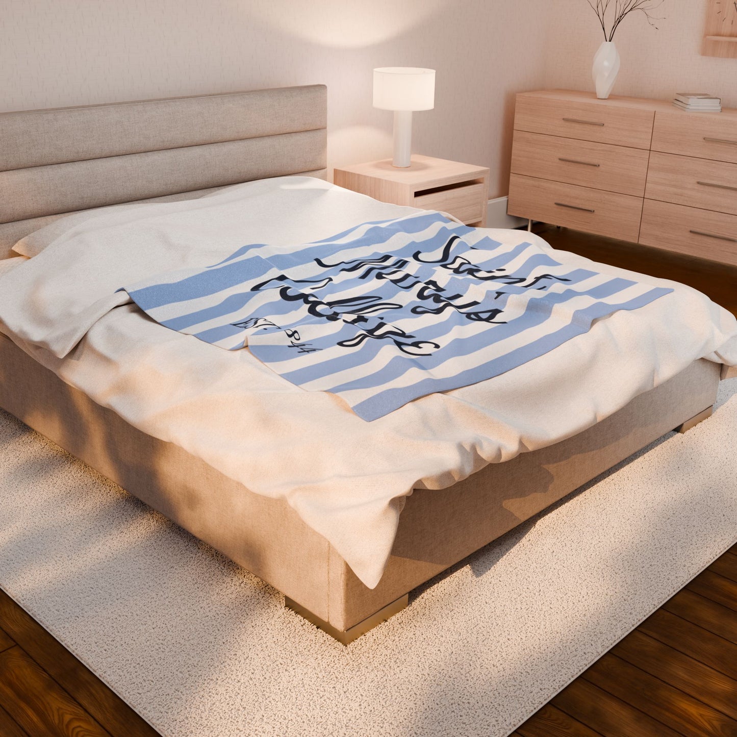 Saint Mary's College Velveteen Plush Blanket | Cabana Stripes | Belles Blue | 1844 | Better in Blue Co.