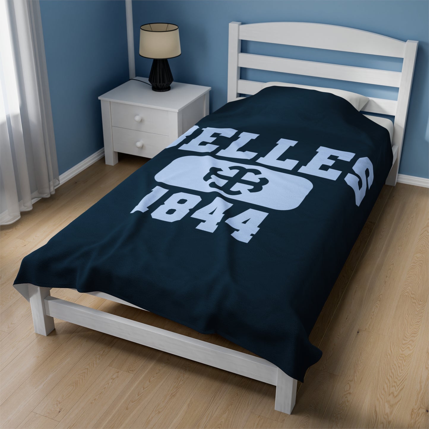 Saint Mary's College Belles 1844 Velveteen Plush Blanket | French Cross | Belles Blue | Better in Blue Co.