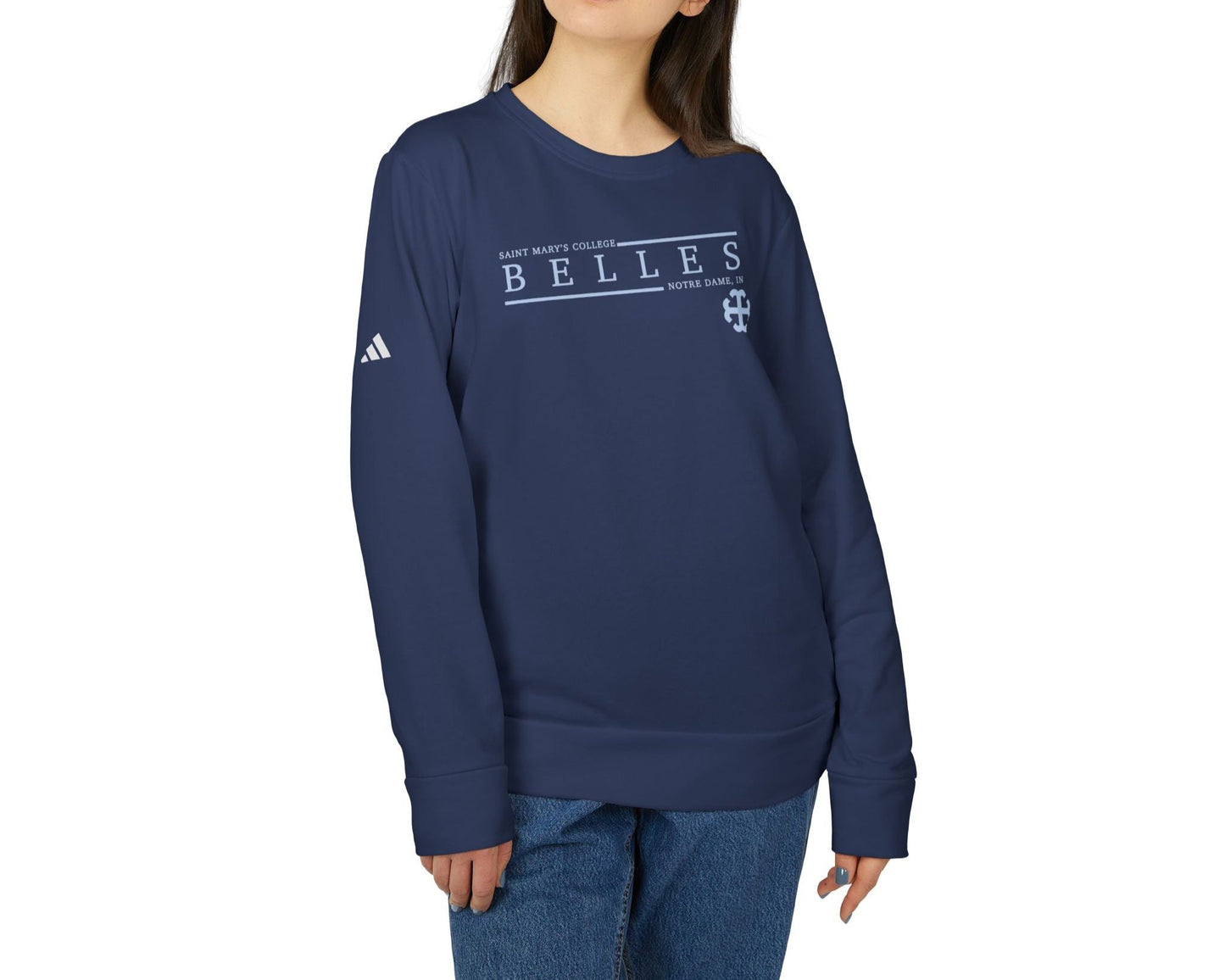Saint Mary's College Belles adidas Unisex Fleece Crewneck | Custom | Notre Dame, IN | Better in Blue Co.