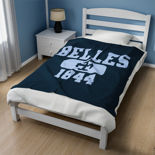 Saint Mary's College Belles 1844 Velveteen Plush Blanket | French Cross | Belles Blue | Better in Blue Co.