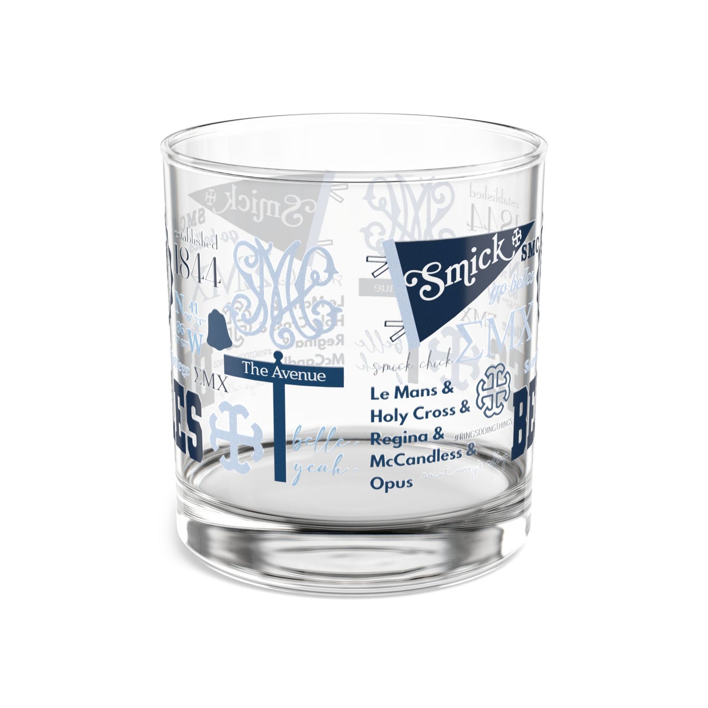 Saint Mary's College Rocks Glass | Belles | 1844 | French Cross | Better in Blue Co.