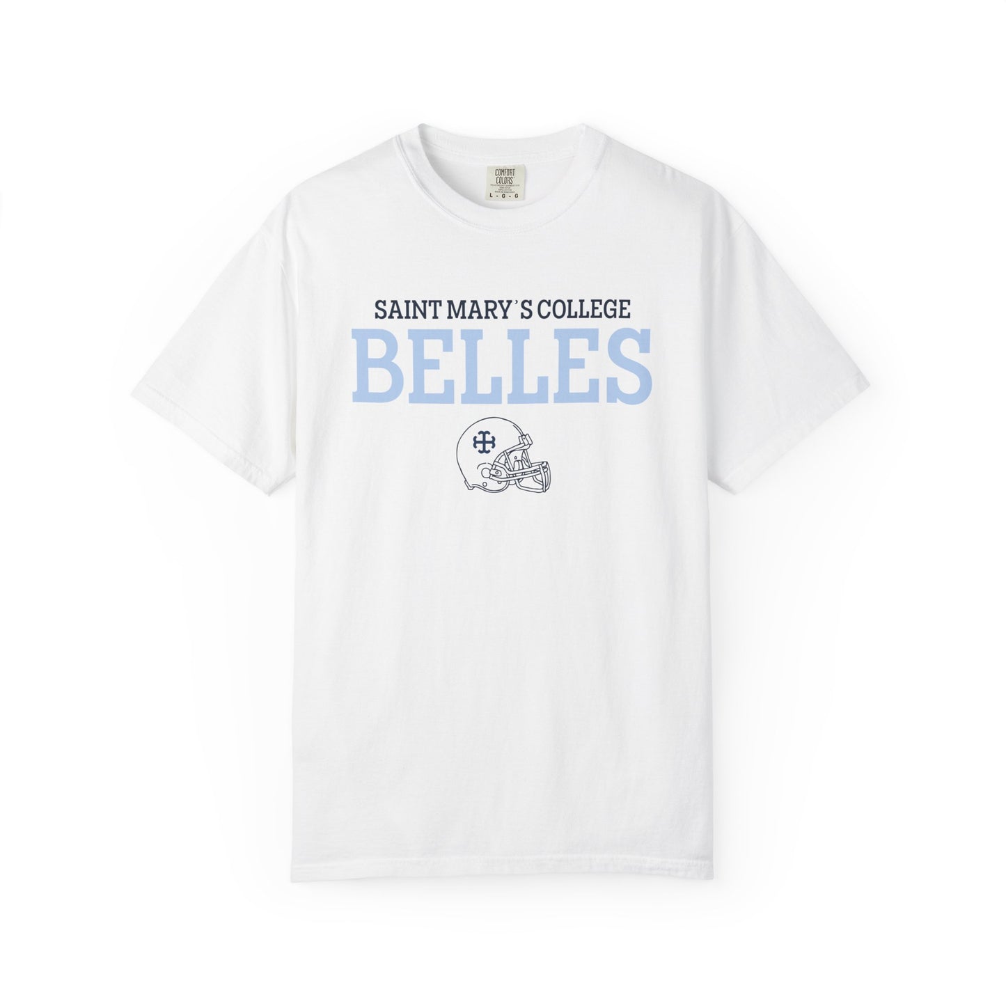 Saint Mary's College Belles with Football Helmet | 44 | Unisex T-shirt | French Cross | Better in Blue Co.