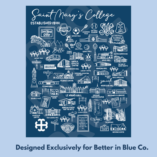 Saint Mary's College Art Print | Small Business | Belles | French Cross | Better in Blue Co.