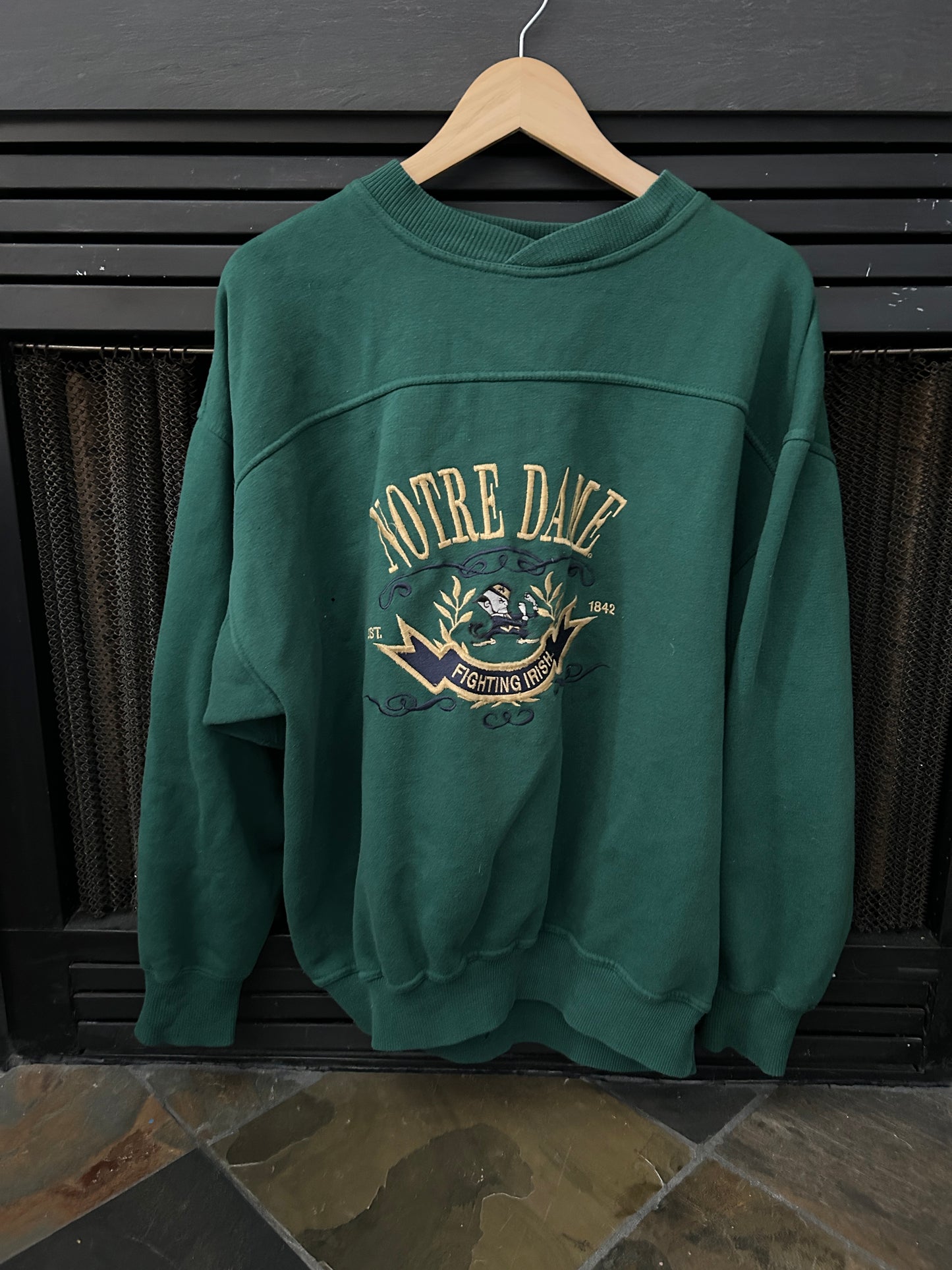 Vintage Notre Dame Green Sweatshirt Embriodered XL