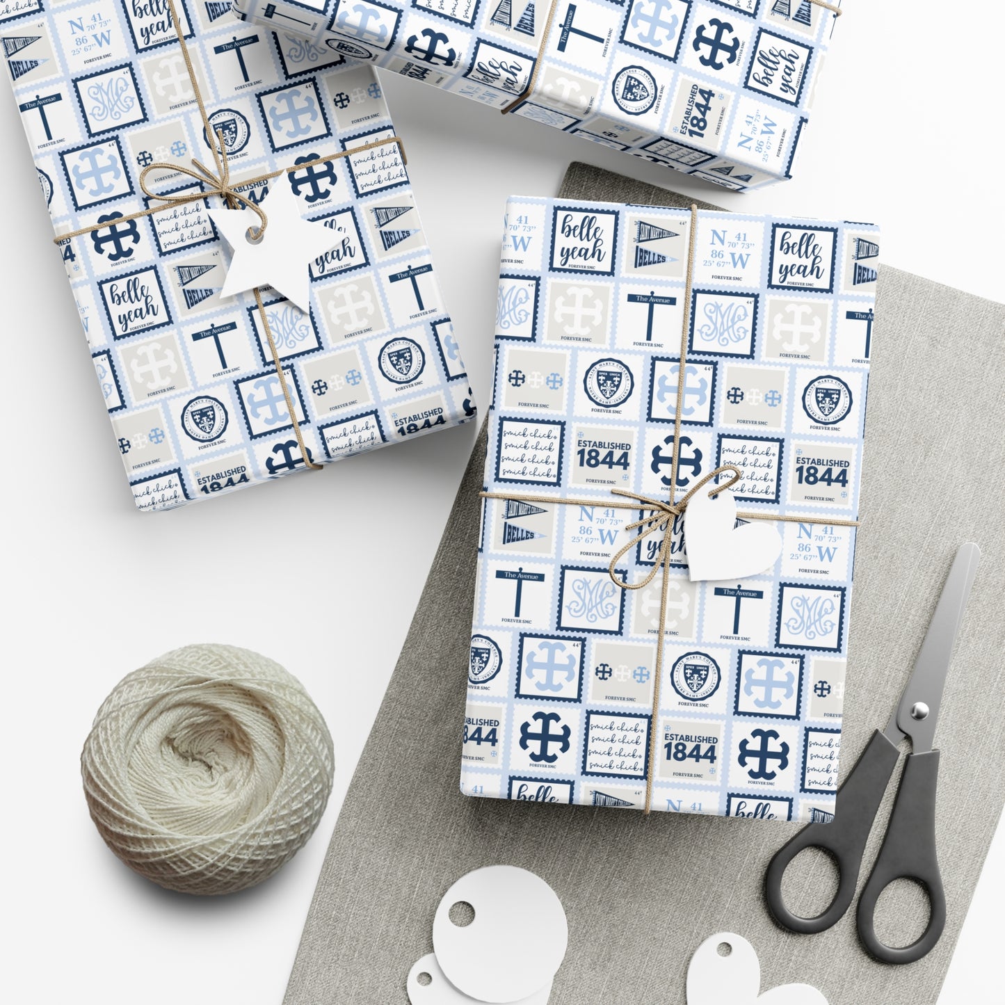 Saint Mary's College Postage Stamp Wrapping Paper | Belles | 1844 | Better in Blue Co. |