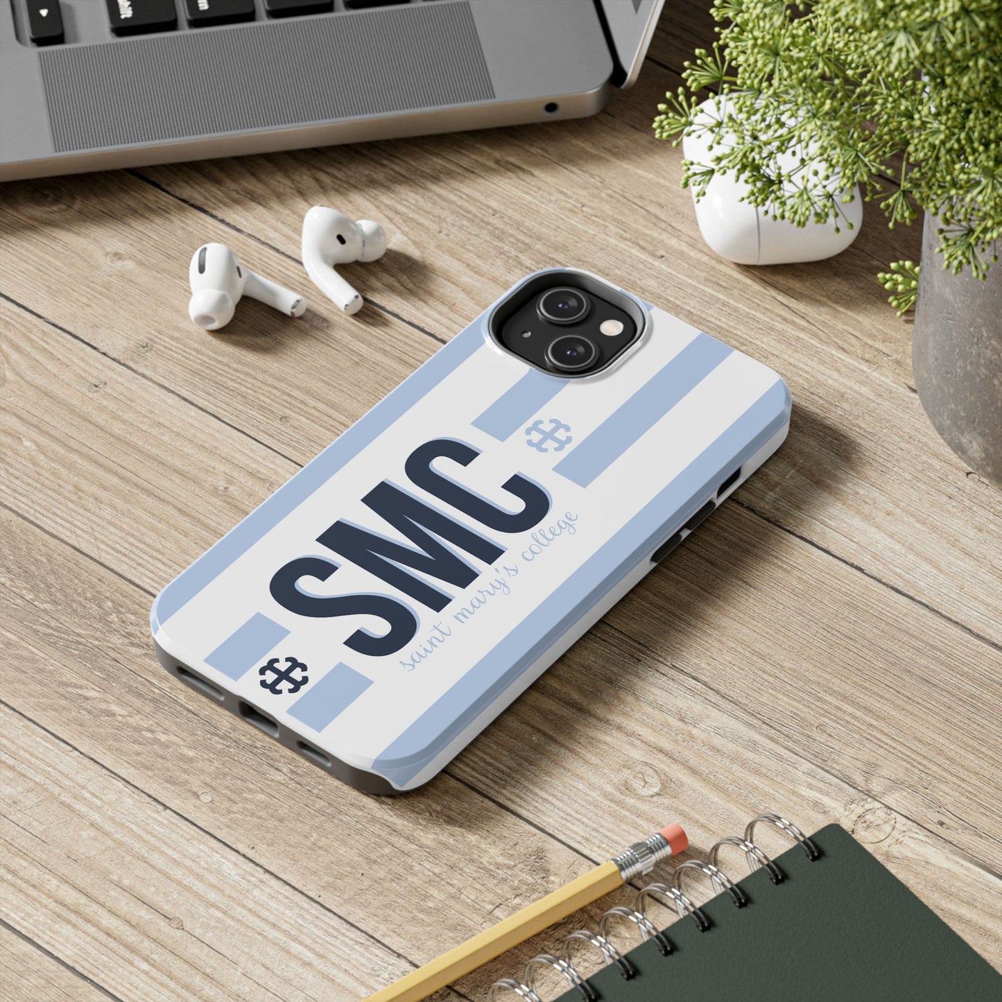 Saint Mary's College Belles Blue Striped Phone Case | French Cross | Better in Blue Co.