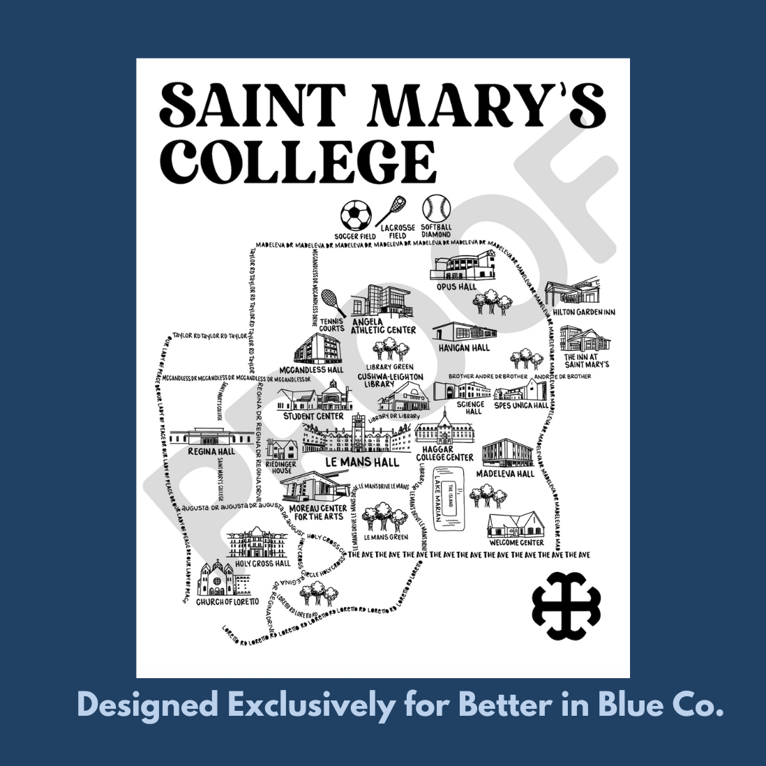Saint Mary's College Campus Map | Small Business | Home Decor | Better in Blue Co.