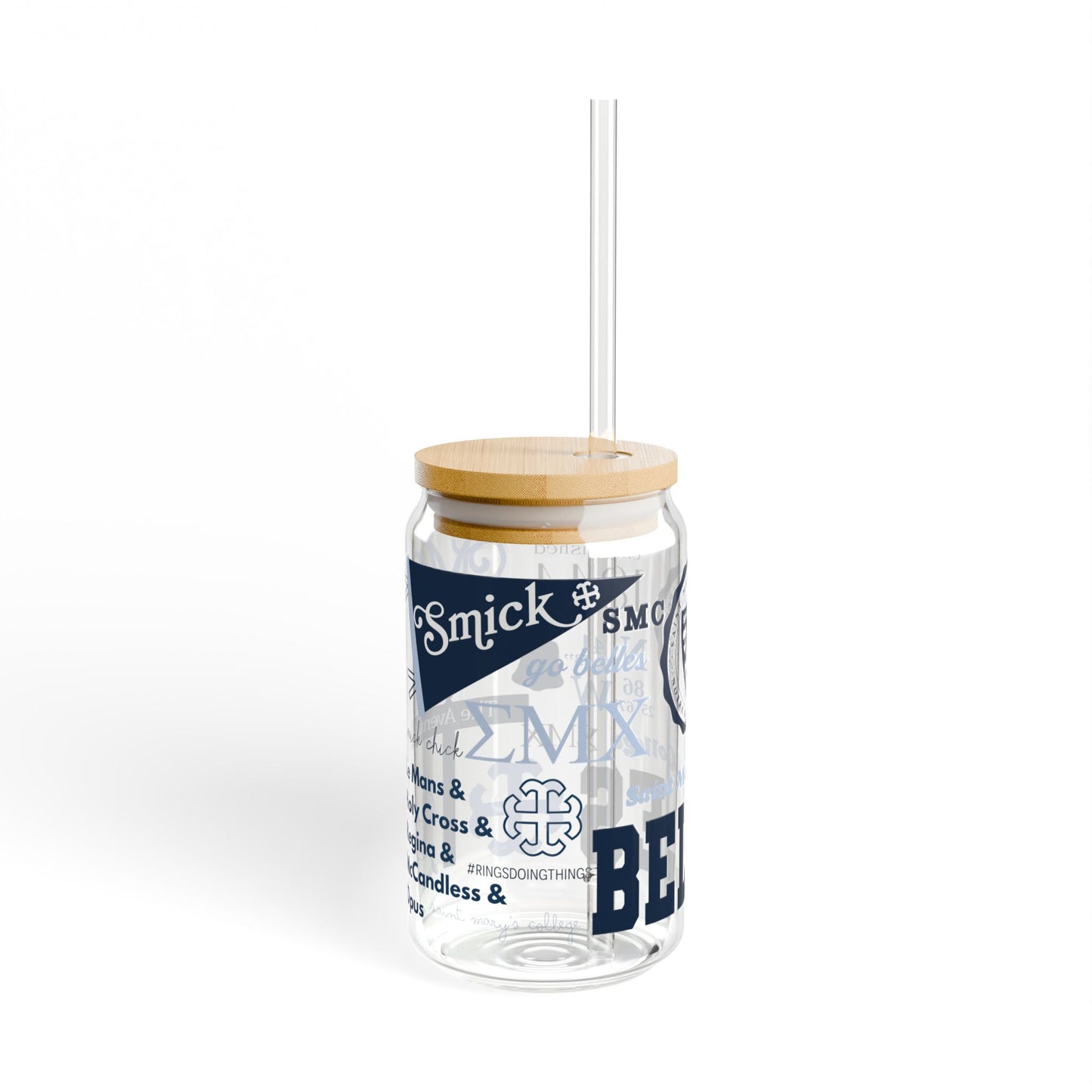 Saint Mary's College Glass Cup with Straw | Belles | Smick | Spes Unica | Better in Blue Co.