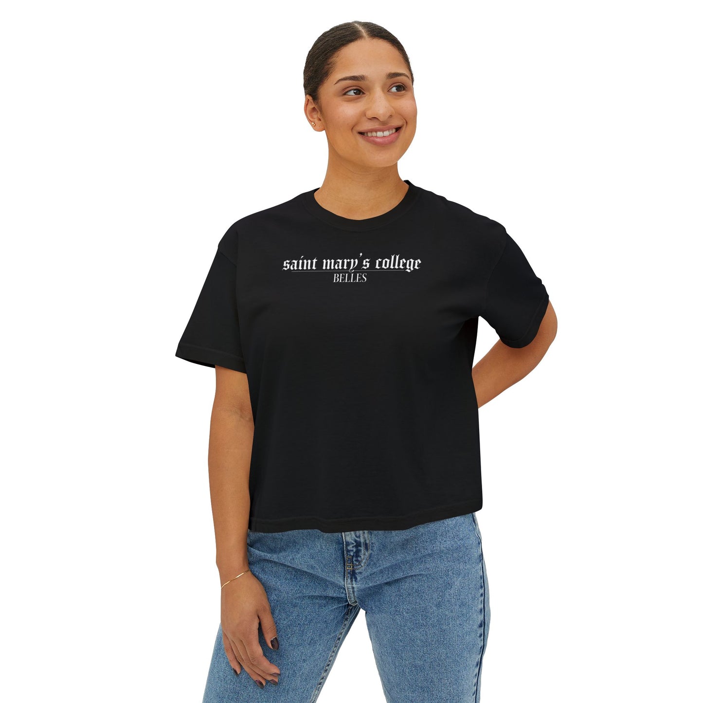 Saint Mary's College Black Boxy Tee | Gothic Font | Better in Blue Co.