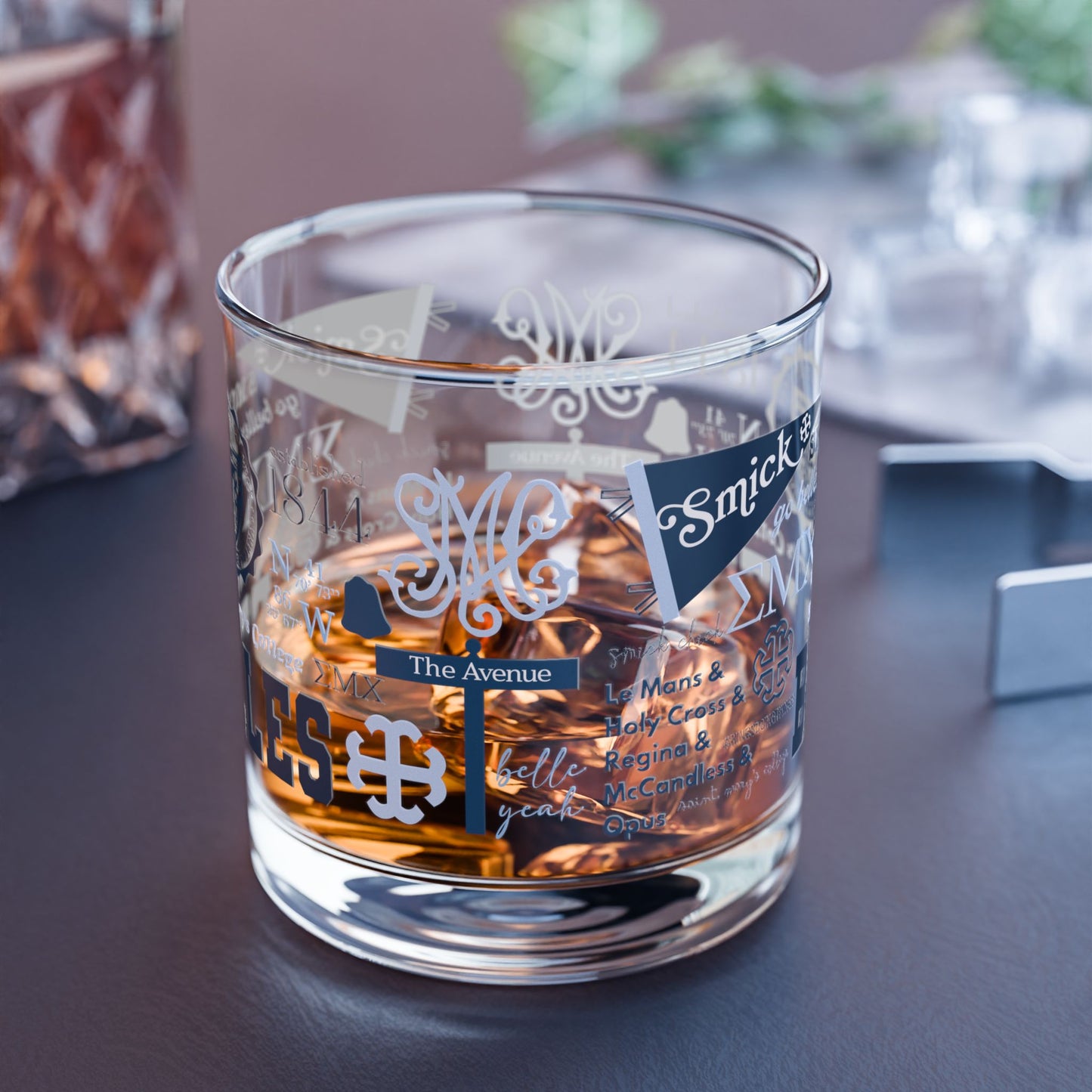 Saint Mary's College Rocks Glass | Belles | 1844 | French Cross | Better in Blue Co.