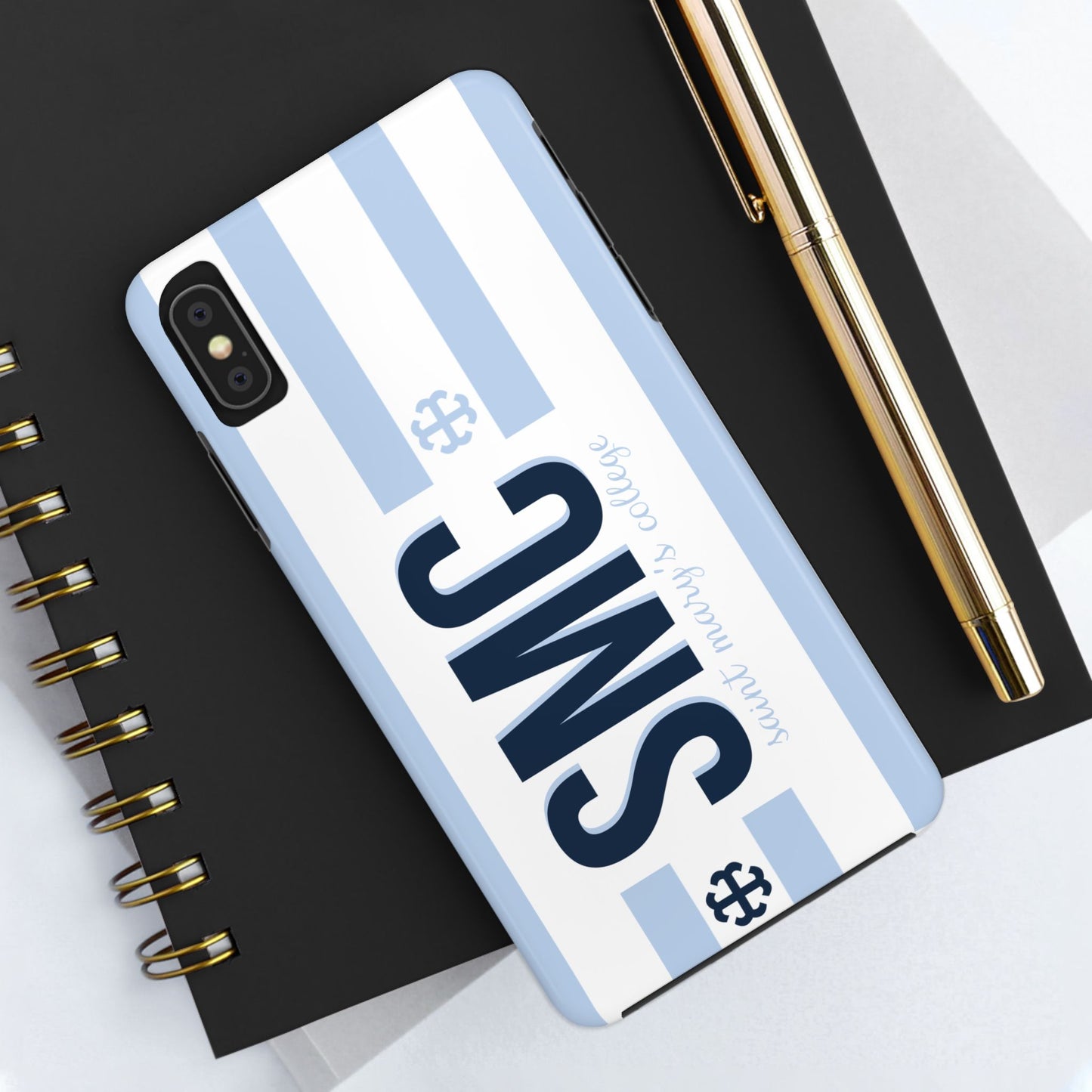 Saint Mary's College Belles Blue Striped Phone Case | French Cross | Better in Blue Co.