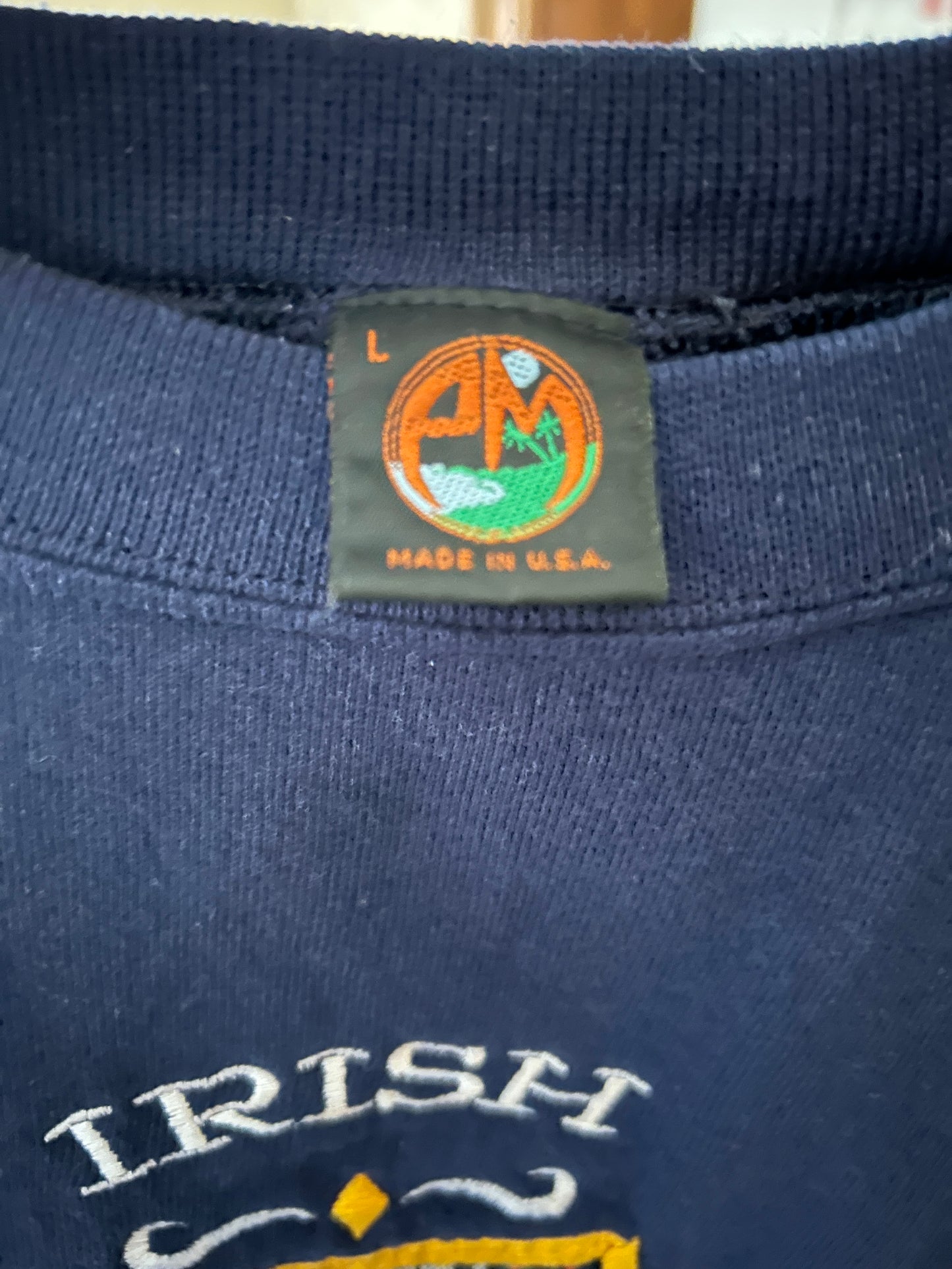Vintage Notre Dame Sweatshirt Navy with Plaid Embroidered Large