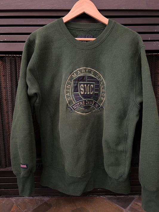 Vintage Saint Mary's College Green Sweatshirt Embroidered Large