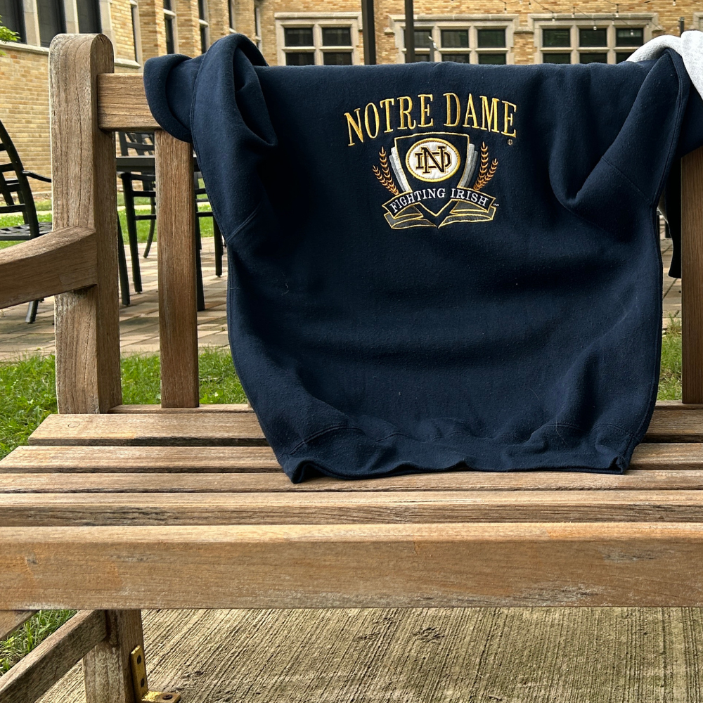 Navy Notre Dame Fighting Irish Embroidered Crewneck Large