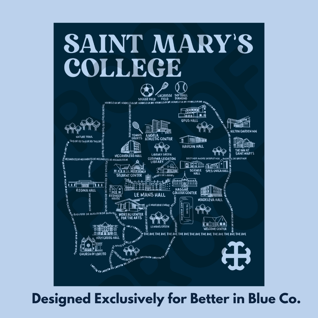 Saint Mary's College Campus Map | Small Business | Home Decor | Better in Blue Co.