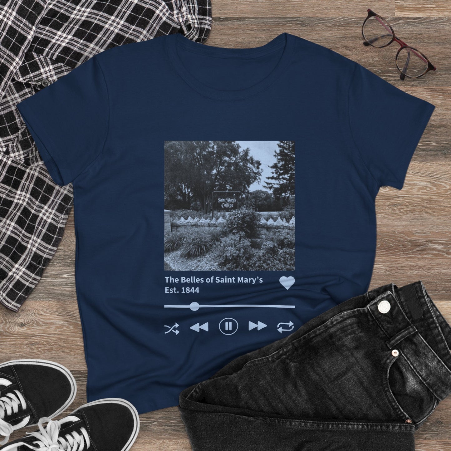 Saint Mary's College "The Belles of Saint Mary's" Music Player Women's Midweight Cotton Tee | Better in Blue Co.