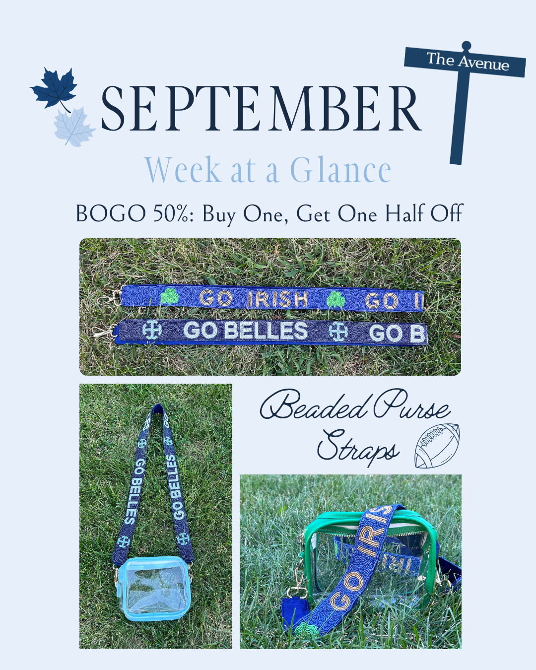 Saint Mary's College and Notre Dame Beaded Purse Straps | PRE-ORDER | Go Belles | Go Irish | Combined Offer