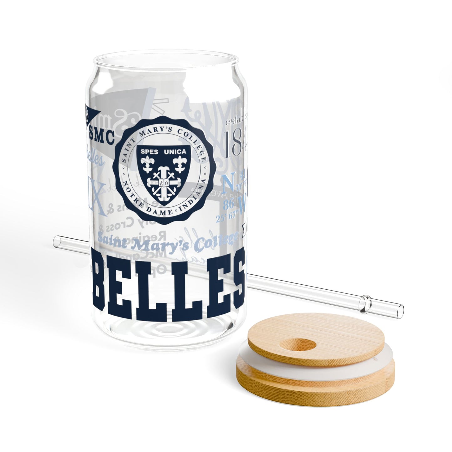 Saint Mary's College Glass Cup with Straw | Belles | Smick | Spes Unica | Better in Blue Co.