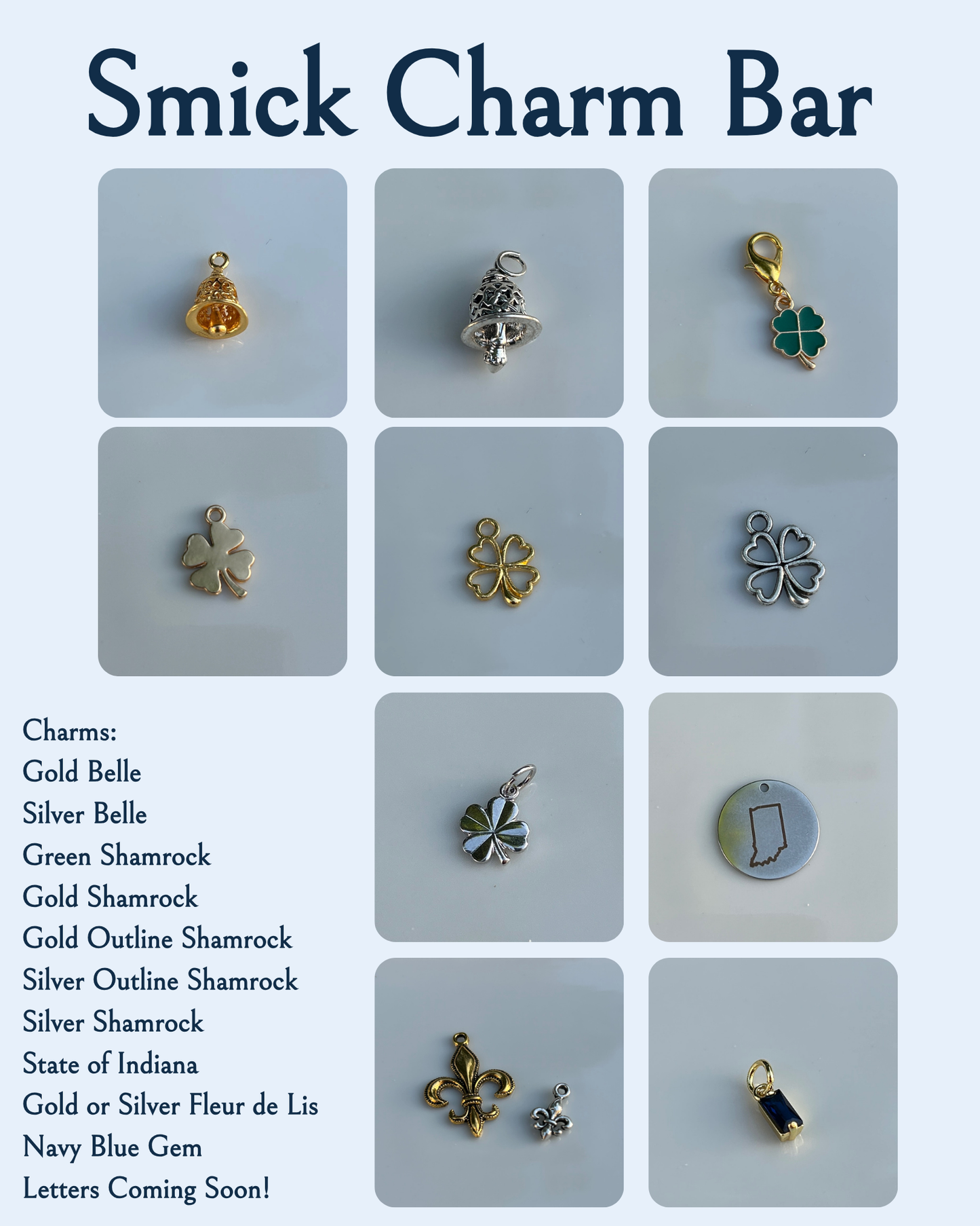 Better in Blue Co. Smick Charm Bar Custom BYO Bag Charm | Keychain | Irish | Saint Mary's College | Belles