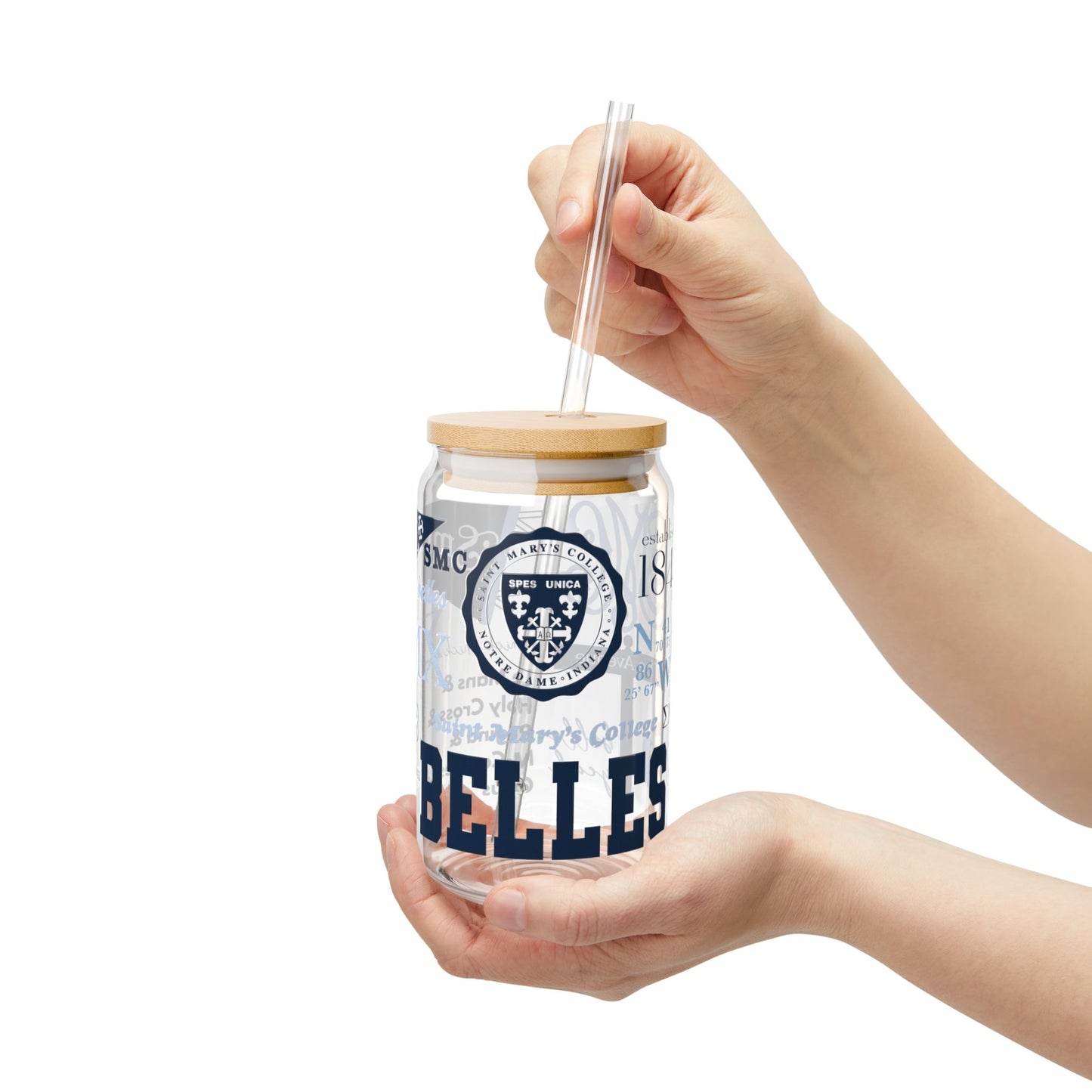 Saint Mary's College Glass Cup with Straw | Belles | Smick | Spes Unica | Better in Blue Co.
