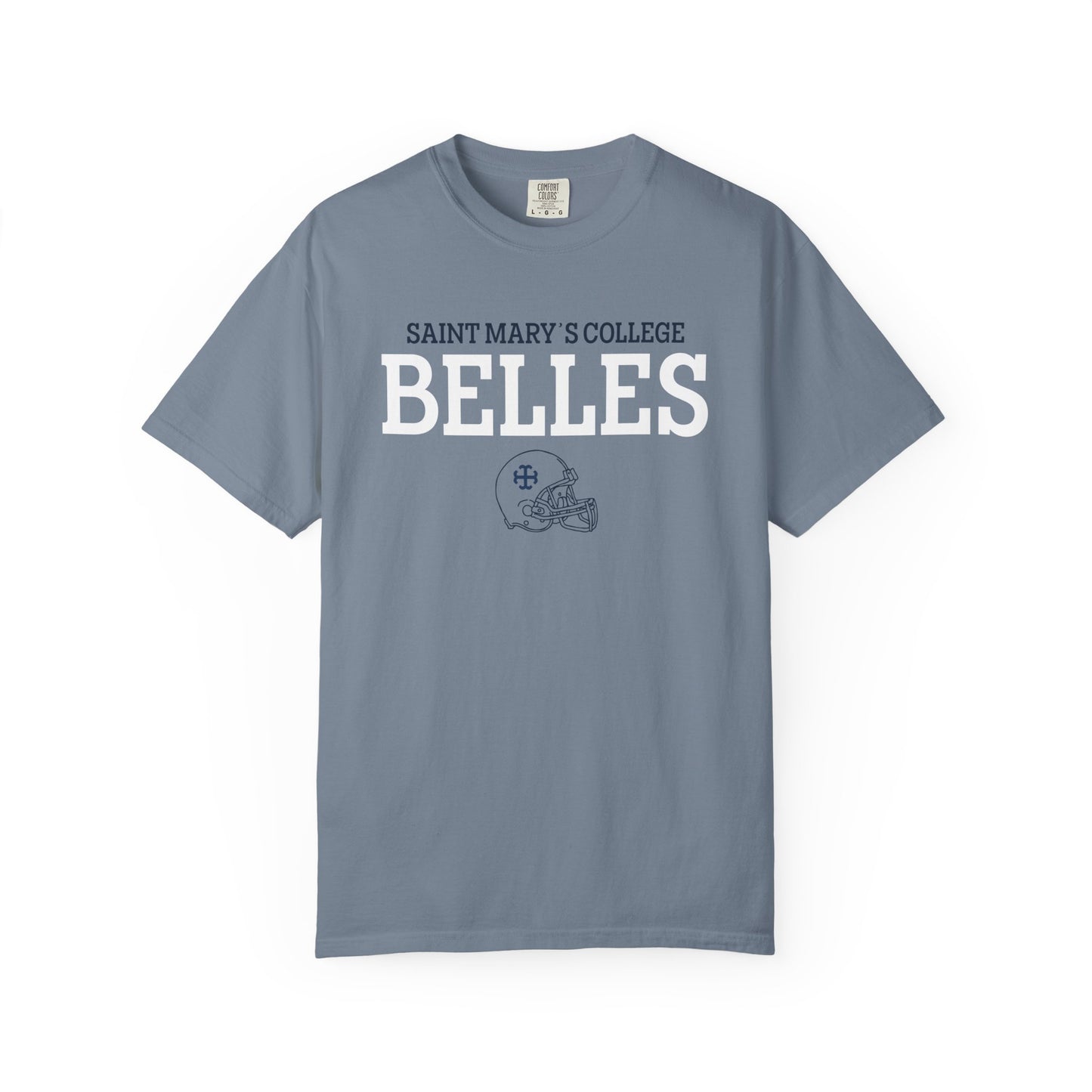 Saint Mary's College Belles with Football Helmet | 44 | Unisex T-shirt | French Cross | Better in Blue Co.